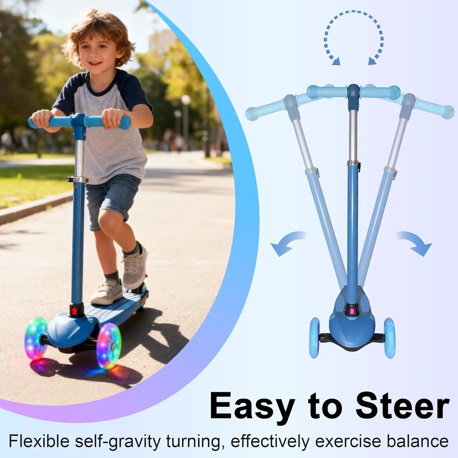 YULUOO 3 Scooters Wheel Light Up Scooter for Kids with LED Wheels, Blue DEMO - Image 5
