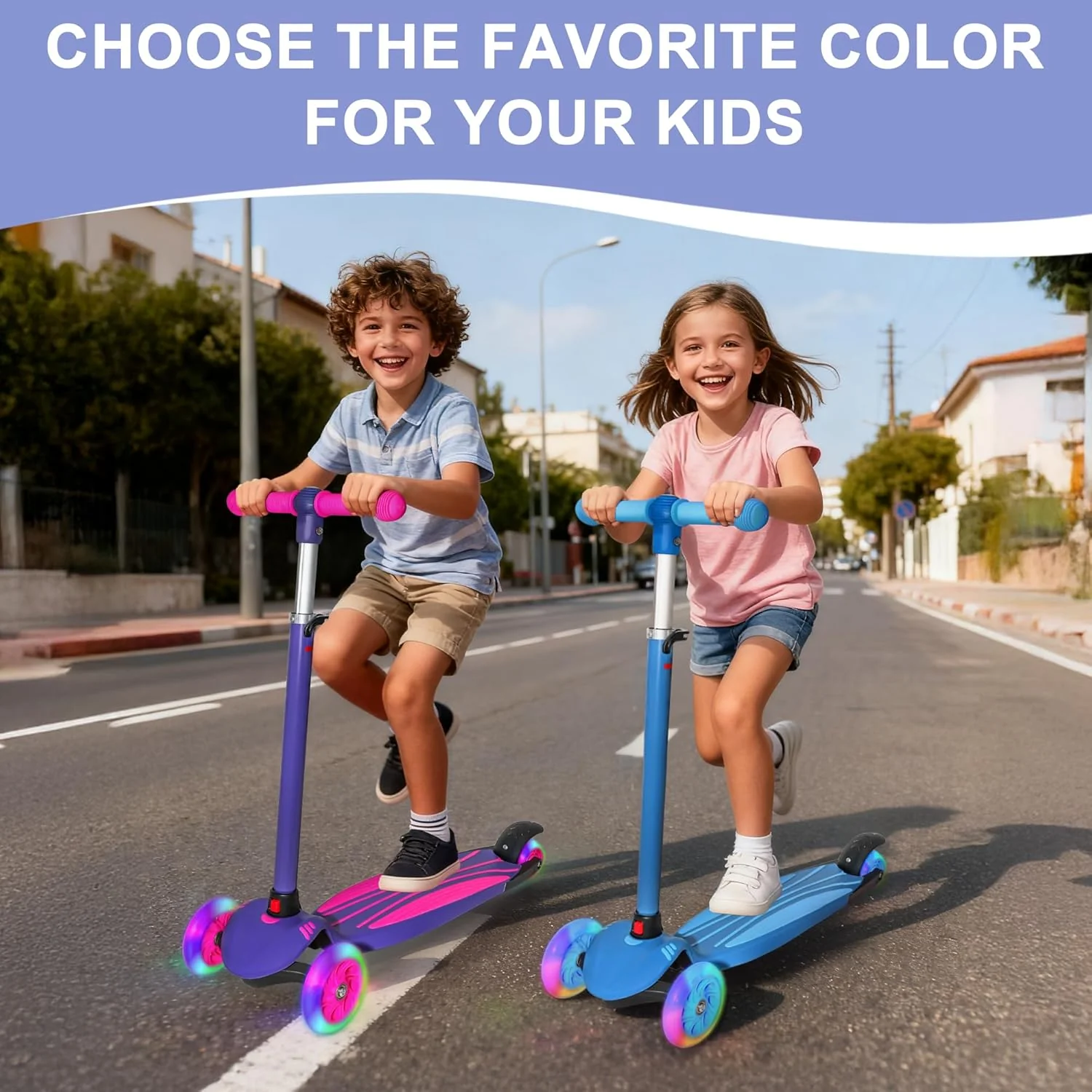 YULUOO 3 Scooters Wheel Light Up Scooter for Kids with LED Wheels, Blue DEMO - Image 7