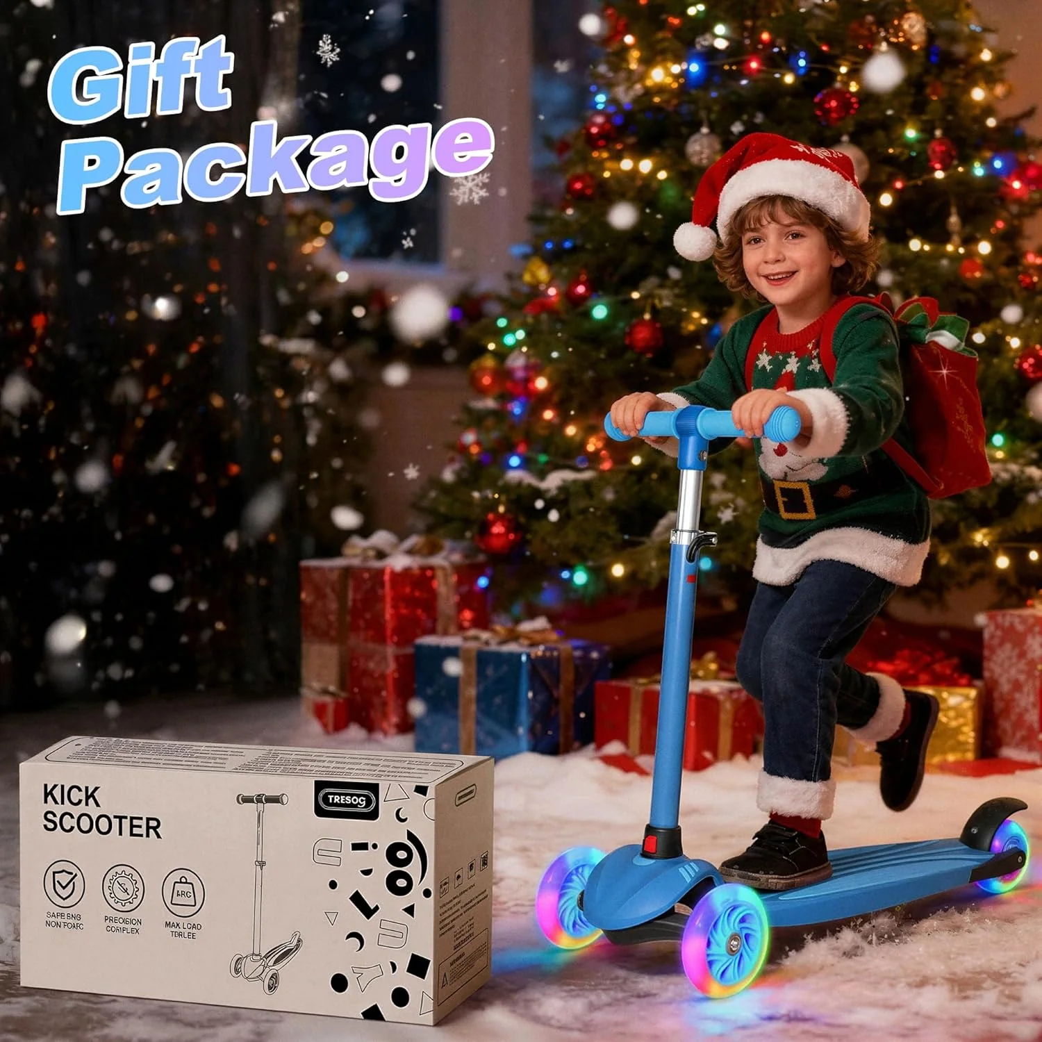 YULUOO 3 Scooters Wheel Light Up Scooter for Kids with LED Wheels, Blue DEMO - Image 8