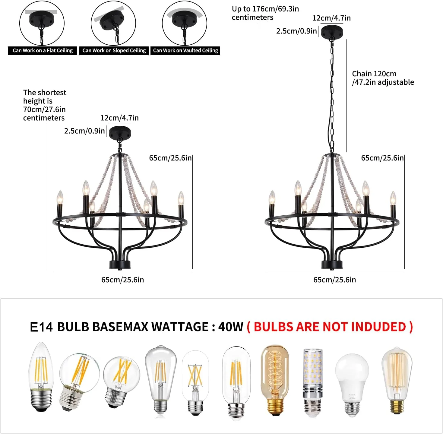Jaycomey 6-Light Chandeliers Farmhouse Chandelier Black Wood Pendant Light DEMO - Image 2