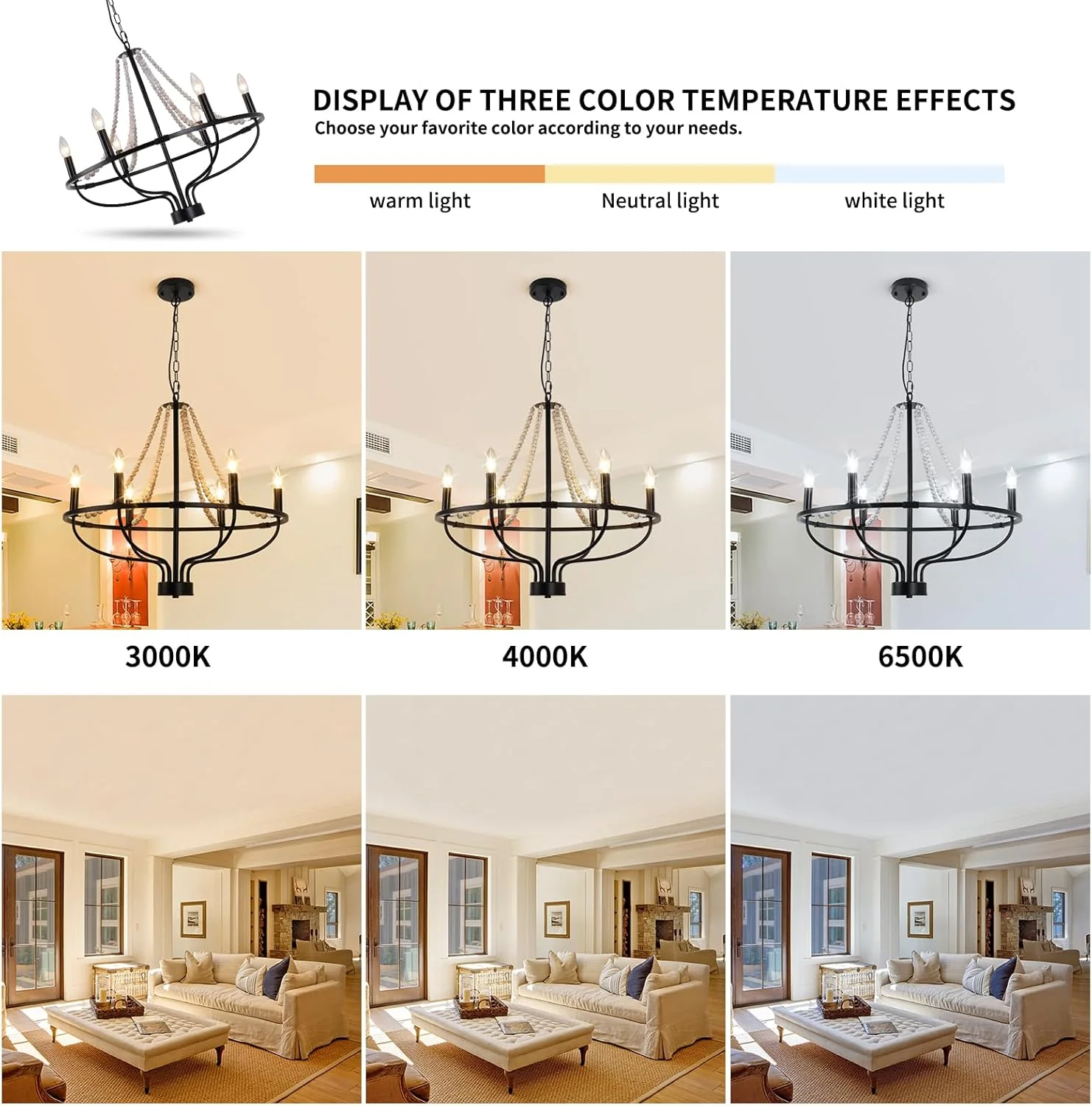 Jaycomey 6-Light Chandeliers Farmhouse Chandelier Black Wood Pendant Light DEMO - Image 4