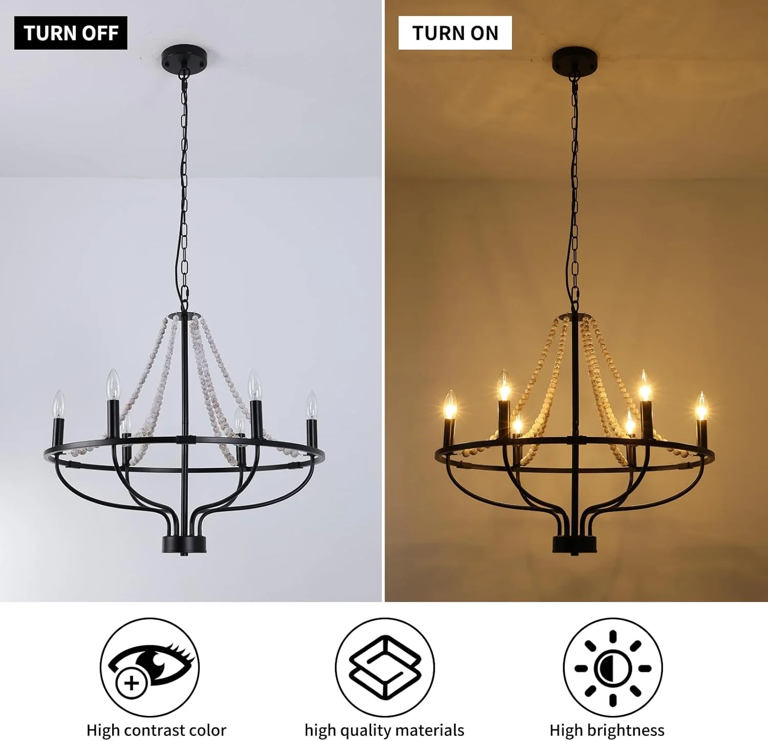 Jaycomey 6-Light Chandeliers Farmhouse Chandelier Black Wood Pendant Light DEMO - Image 5