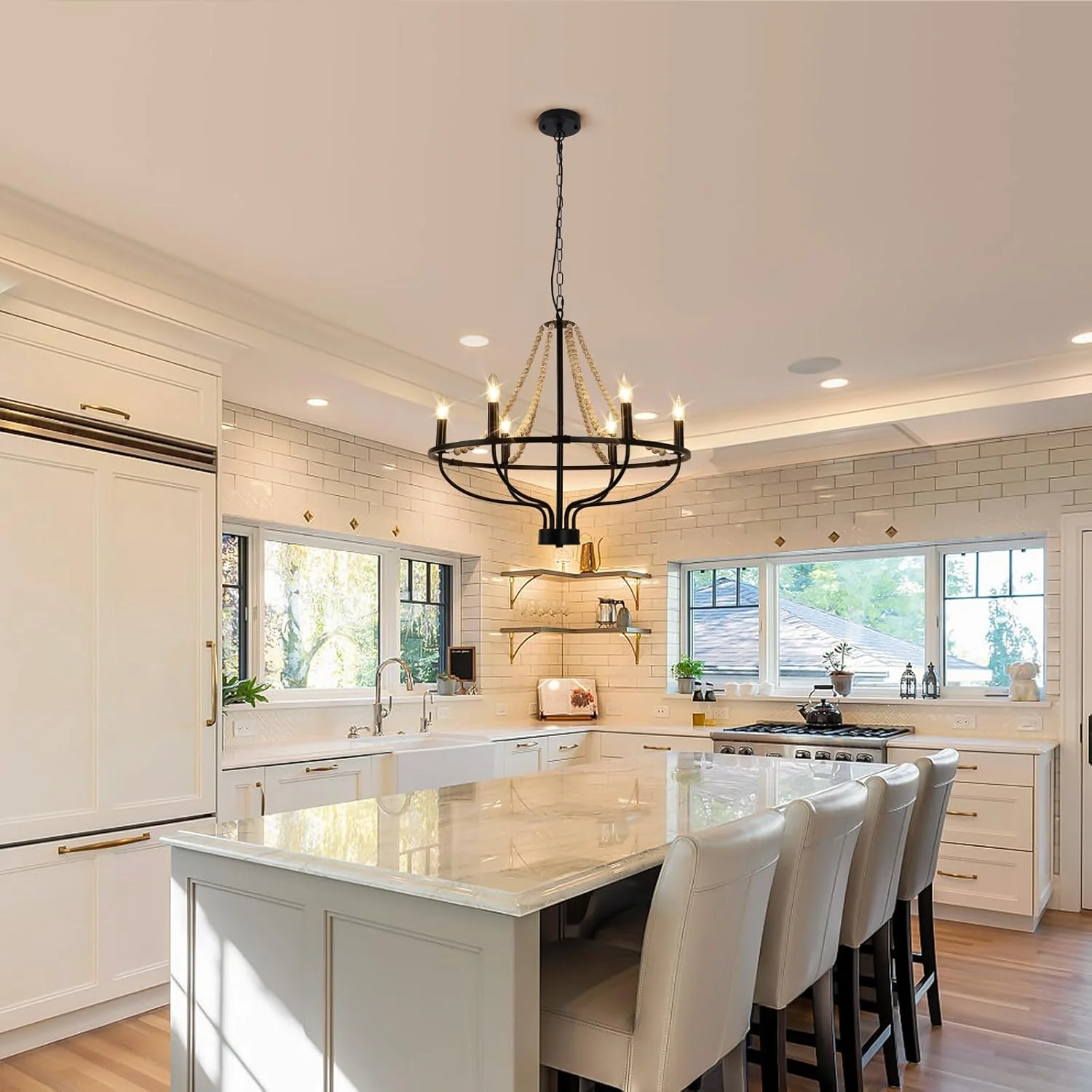 Jaycomey 6-Light Chandeliers Farmhouse Chandelier Black Wood Pendant Light DEMO - Image 6