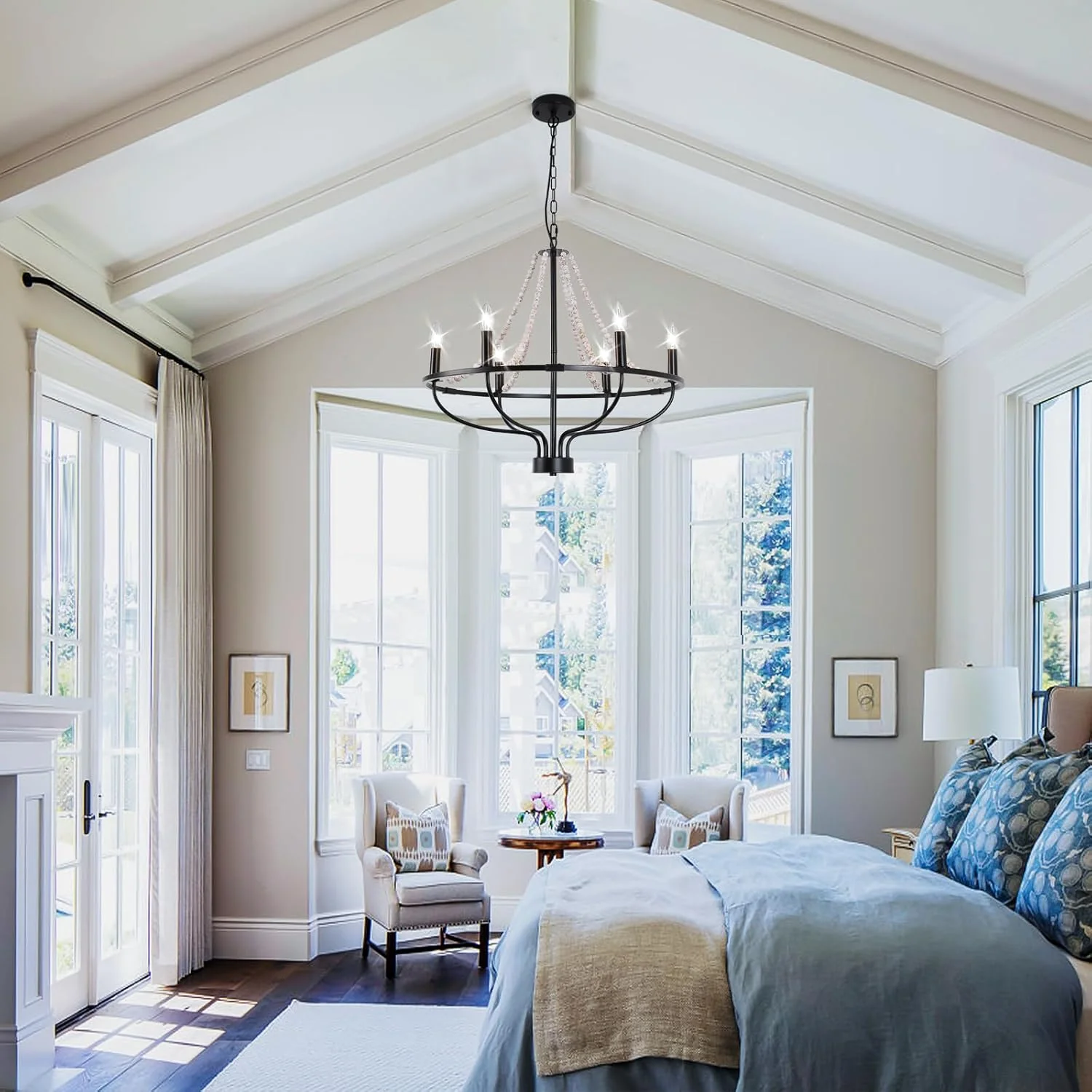 Jaycomey 6-Light Chandeliers Farmhouse Chandelier Black Wood Pendant Light DEMO - Image 7