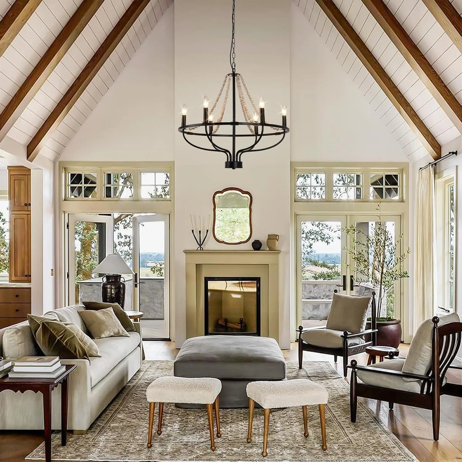 Jaycomey 6-Light Chandeliers Farmhouse Chandelier Black Wood Pendant Light DEMO - Image 8