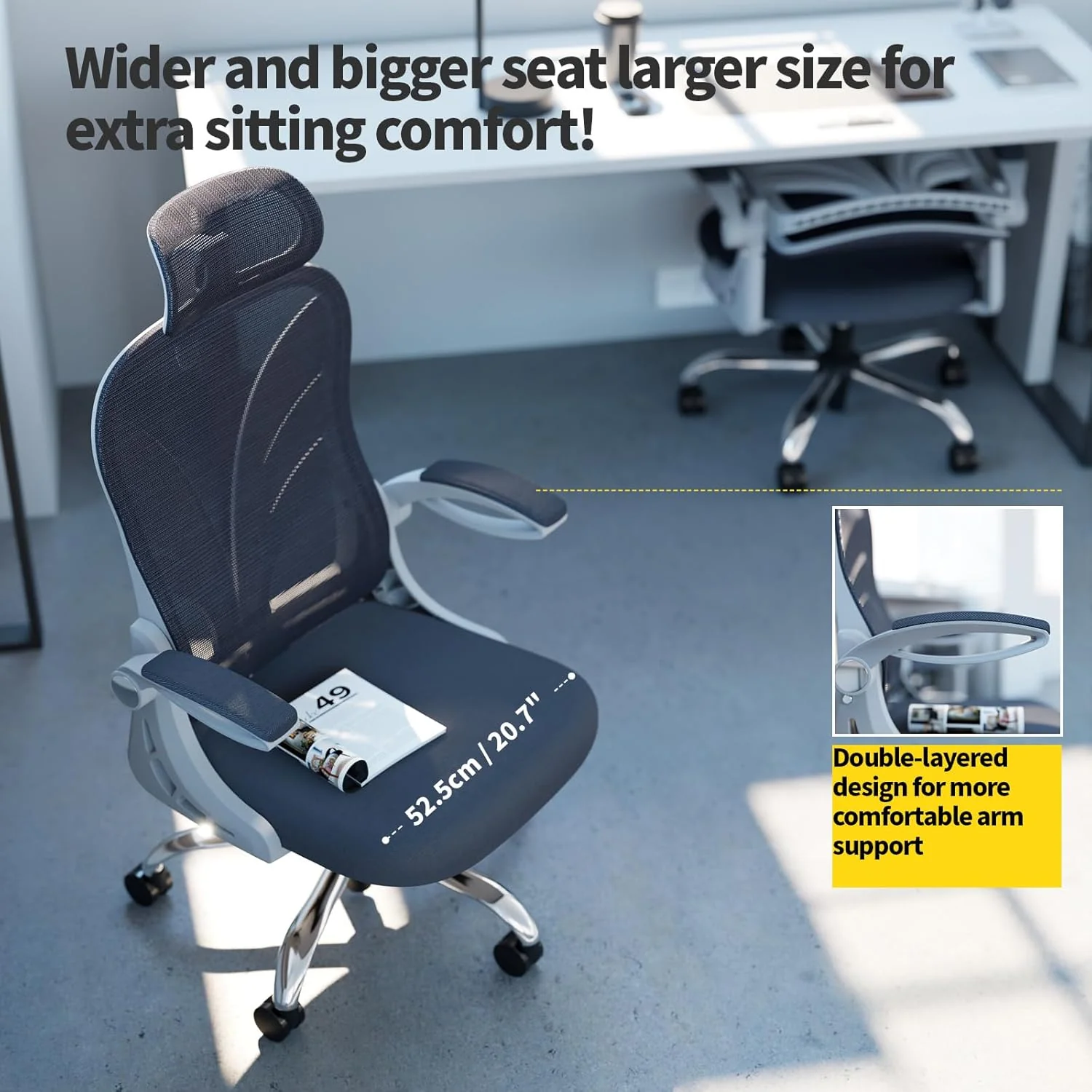 HOLLUDLE Ergonomic Desk Chair with Foldable Backrest White Size Breedte: DEMO - Image 6