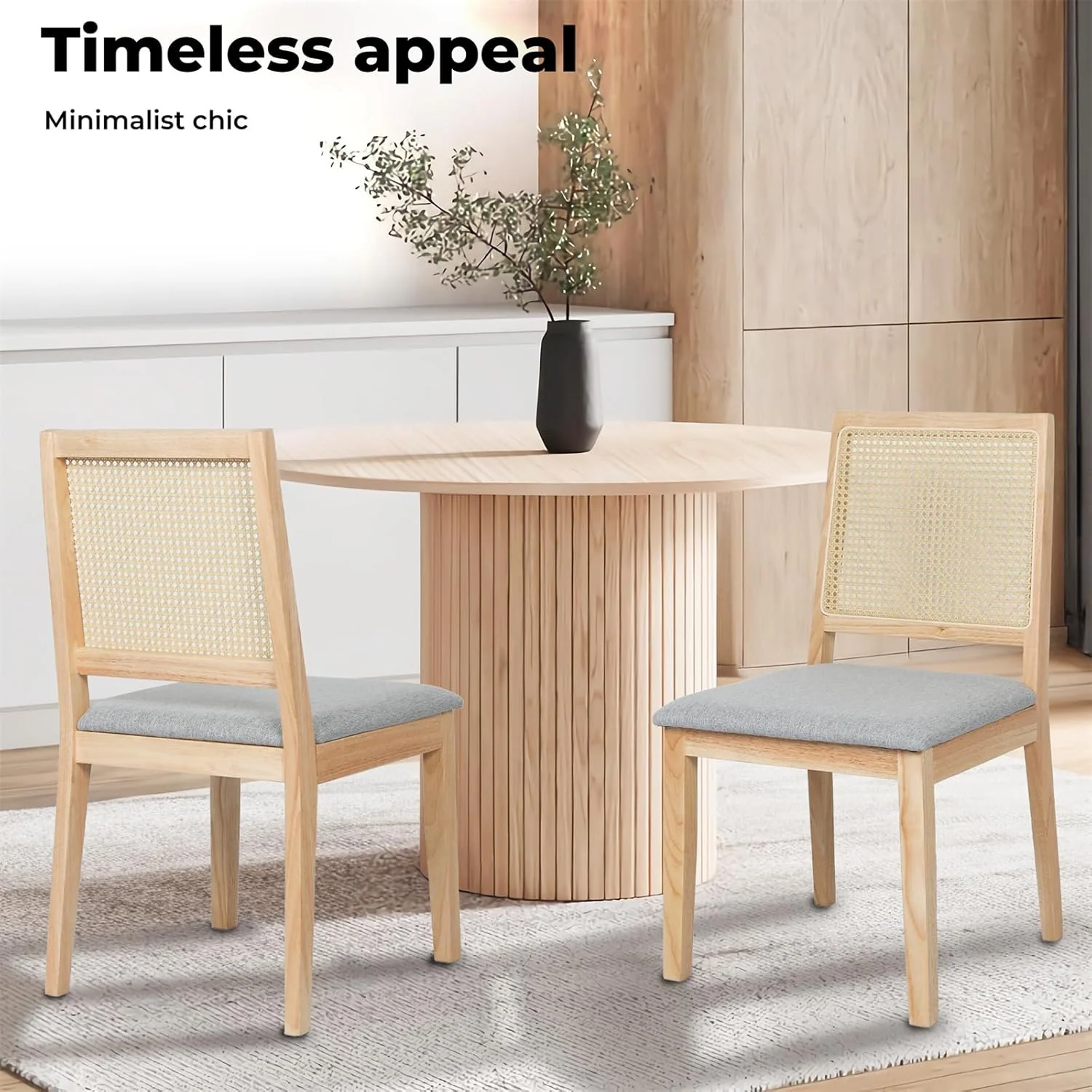 Levede Farmhouse Rattan Dining Chairs Set of 2 Natural Wood Size 49cm x DEMO - Image 3