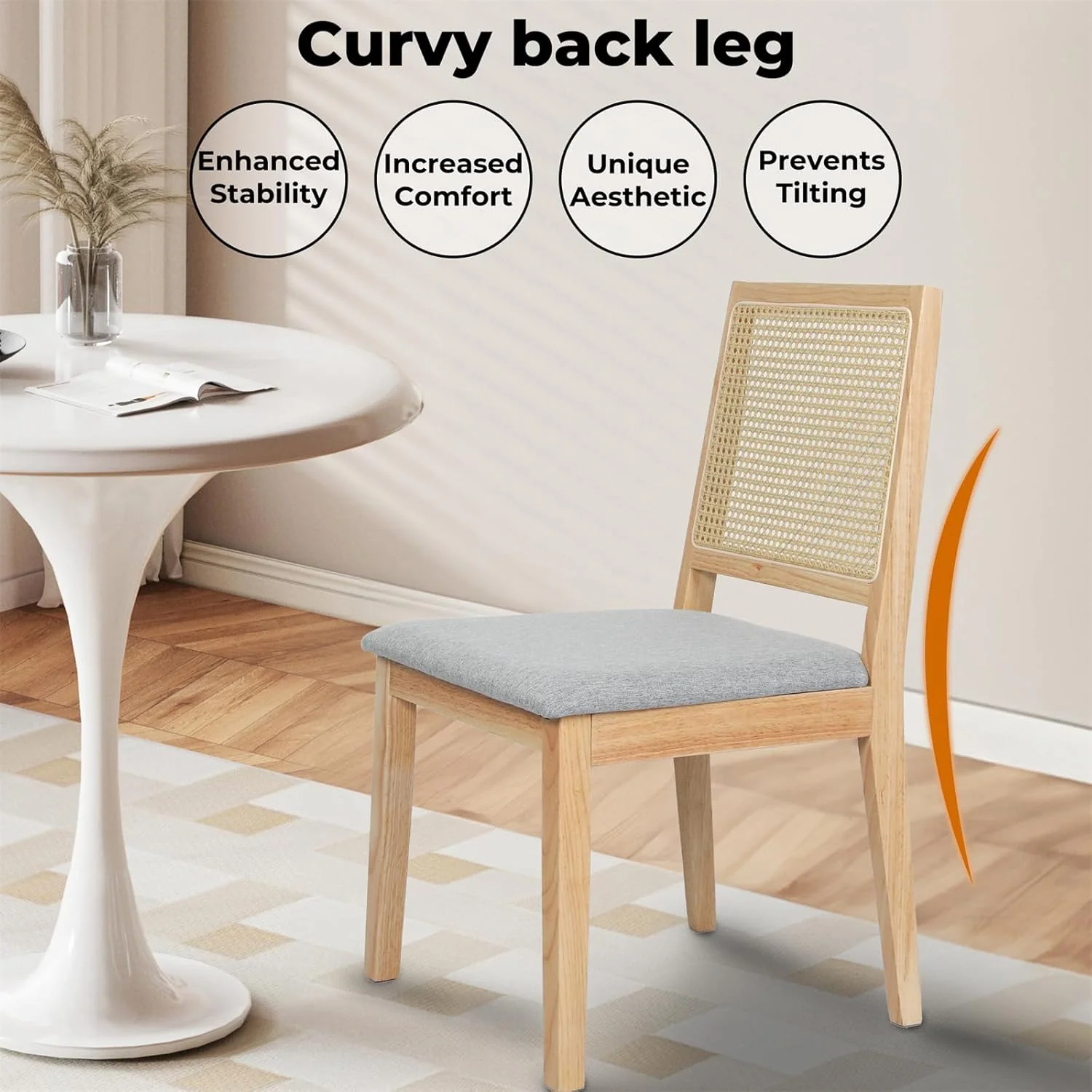 Levede Farmhouse Rattan Dining Chairs Set of 2 Natural Wood Size 49cm x DEMO - Image 4