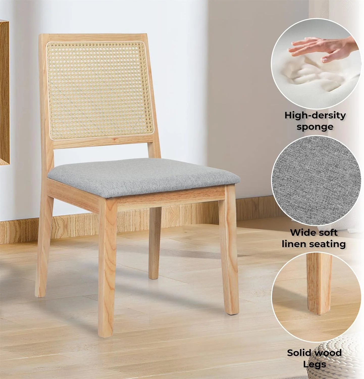 Levede Farmhouse Rattan Dining Chairs Set of 2 Natural Wood Size 49cm x DEMO - Image 7
