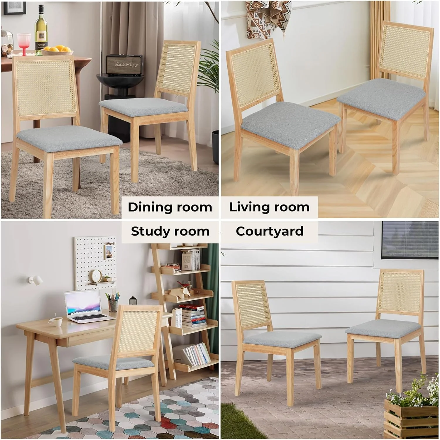 Levede Farmhouse Rattan Dining Chairs Set of 2 Natural Wood Size 49cm x DEMO - Image 8