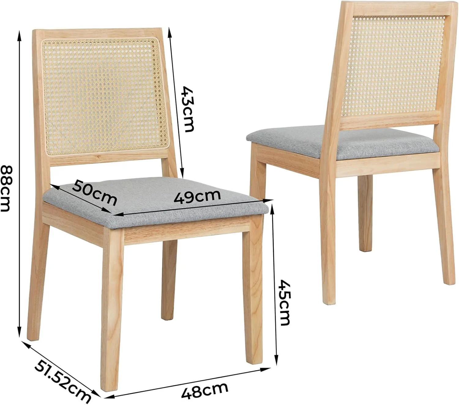 Levede Farmhouse Rattan Dining Chairs Set of 2 Natural Wood Size 49cm x DEMO - Image 9
