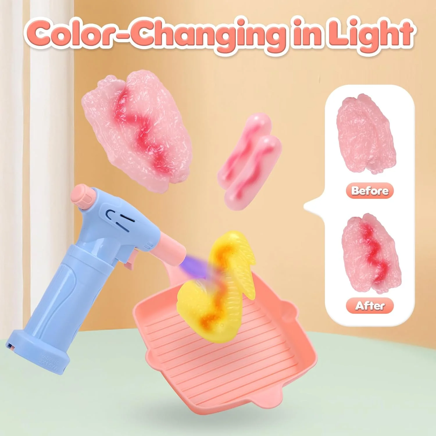 Cute Stone Kids Kitchen Playset Toy Grill with Color Changing Food Pink NEW - Image 4