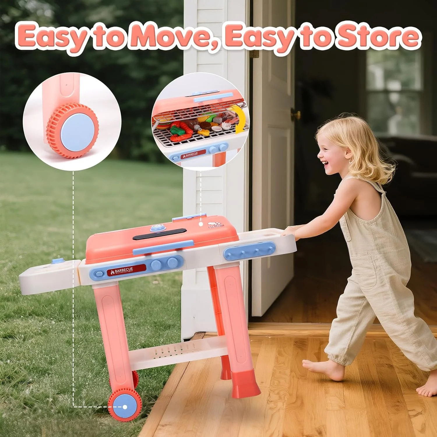 Cute Stone Kids Kitchen Playset Toy Grill with Color Changing Food Pink NEW - Image 7