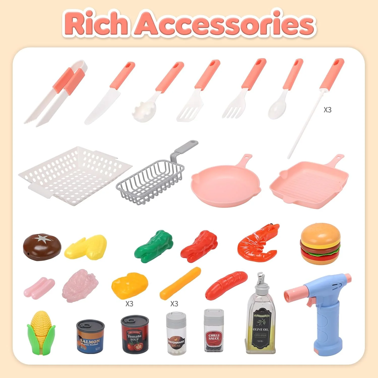Cute Stone Kids Kitchen Playset Toy Grill with Color Changing Food Pink NEW - Image 9