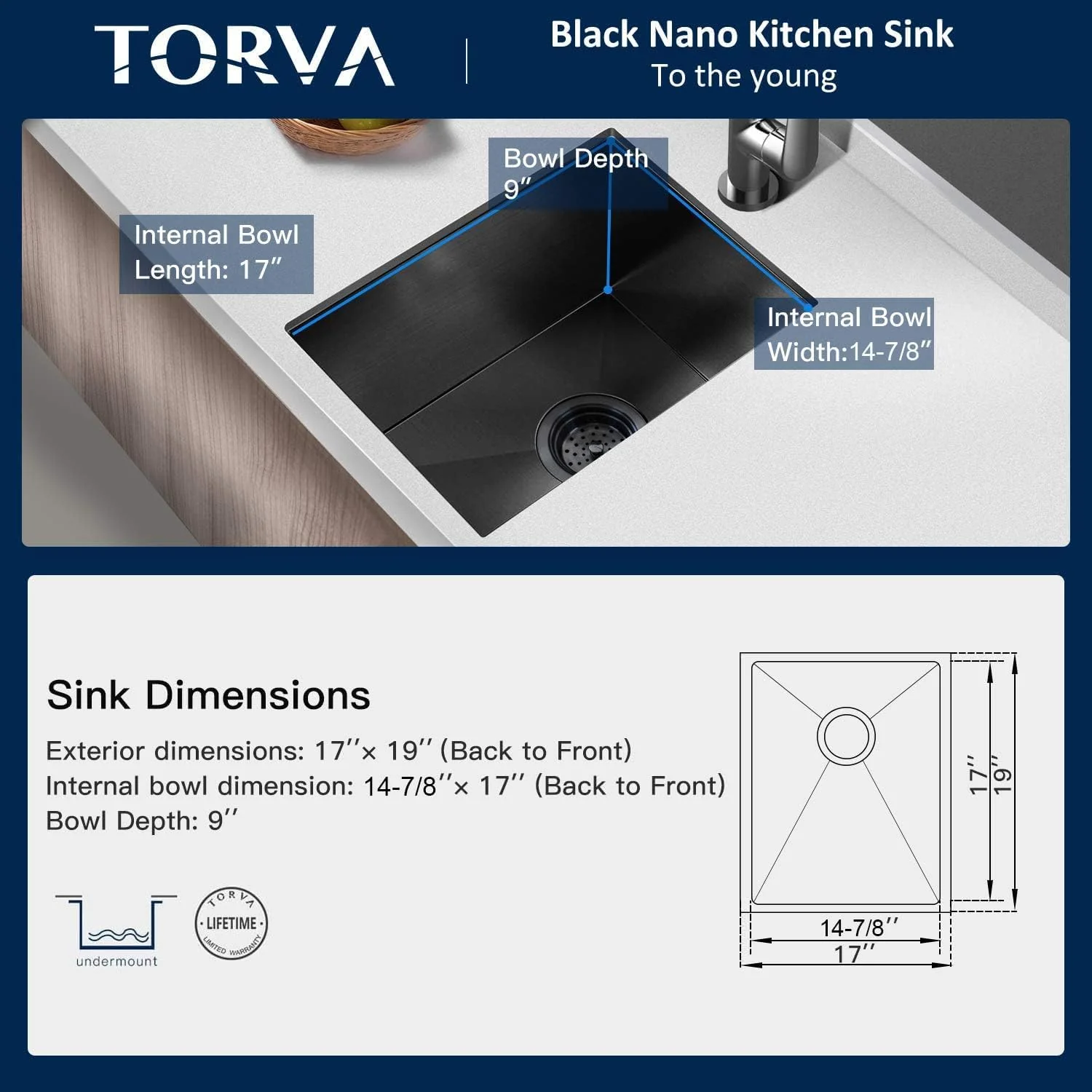 TORVA 44 x 48 23 CM Undermount Stainless Steel Kitchen Sink for Modern DEMO - Image 3