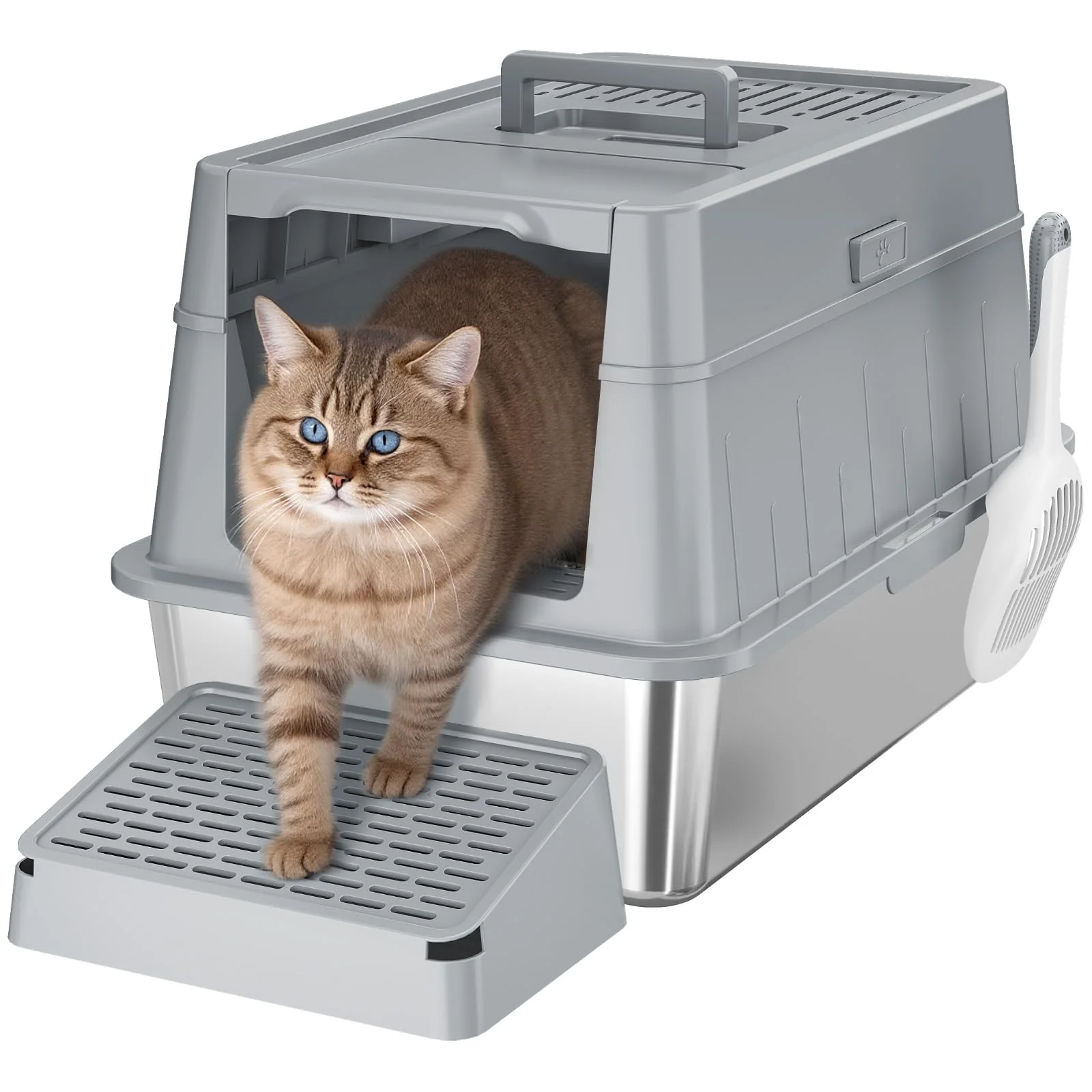 Lifewit Extra Large Enclosed Litter Box with Plastic Lid Gray DEMO