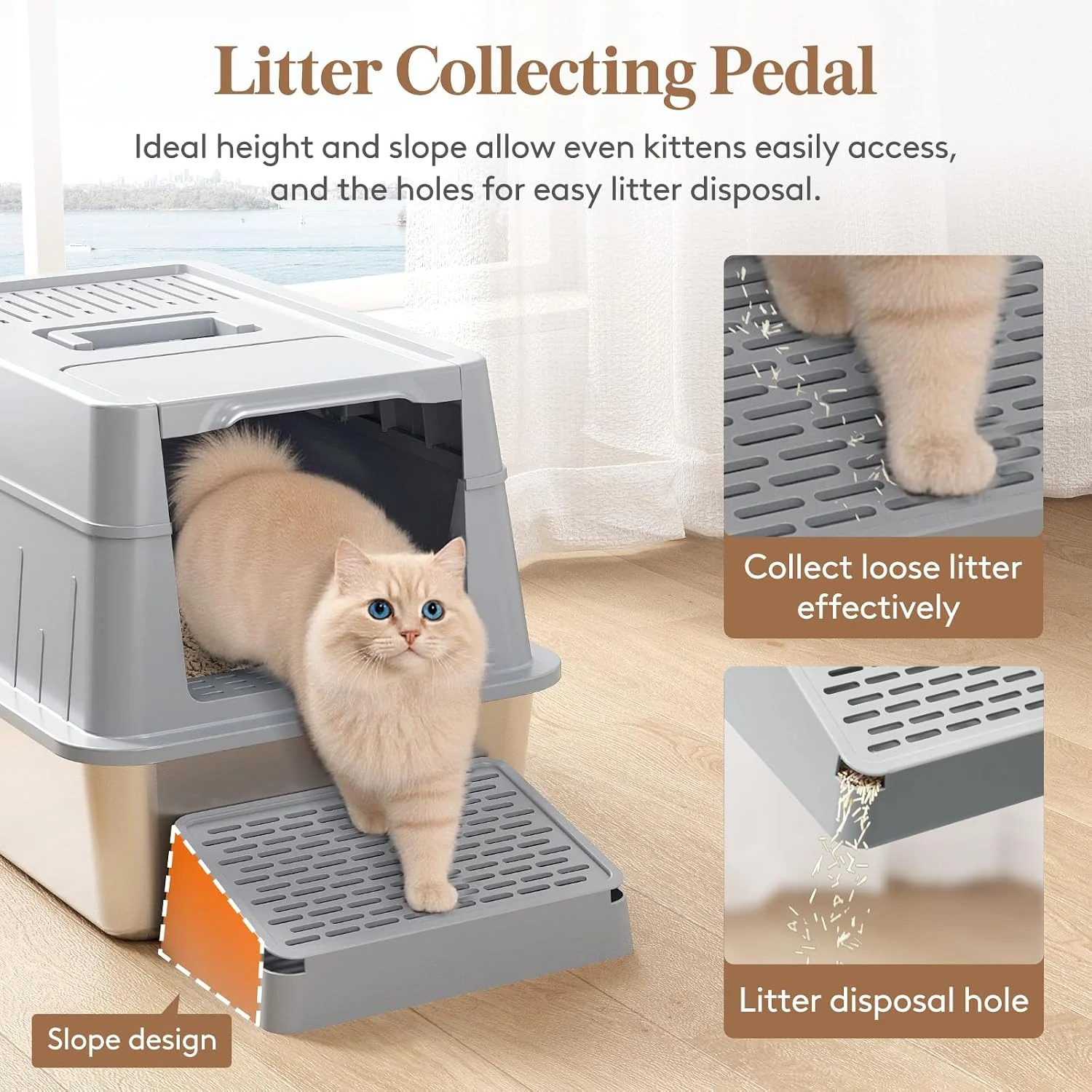 Lifewit Extra Large Enclosed Litter Box with Plastic Lid Gray DEMO - Image 6