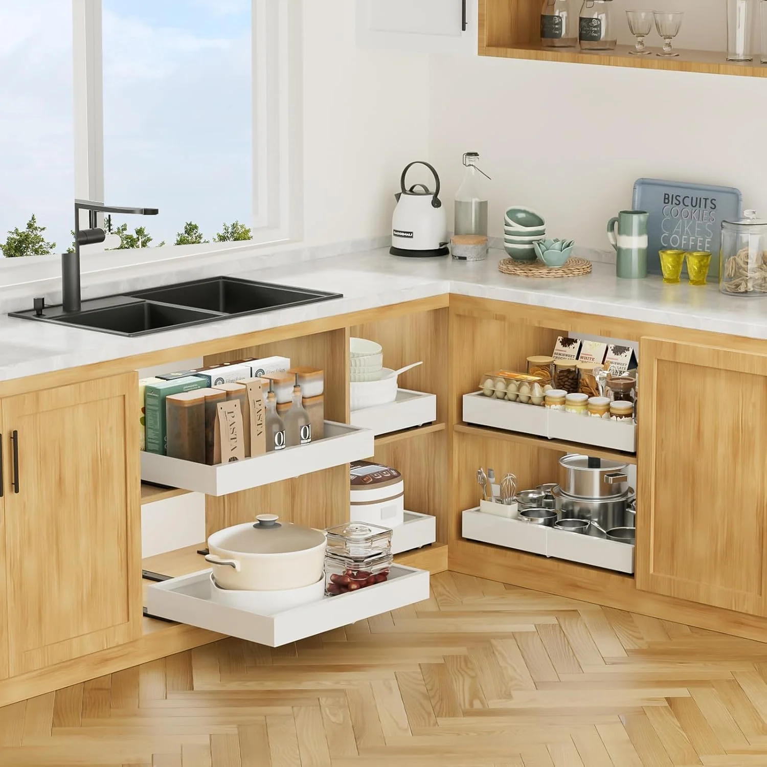 OABKIY Expandable Pull Out Cabinet Organizer 12.4"-20.5" Kitchen Storage DEMO - Image 9