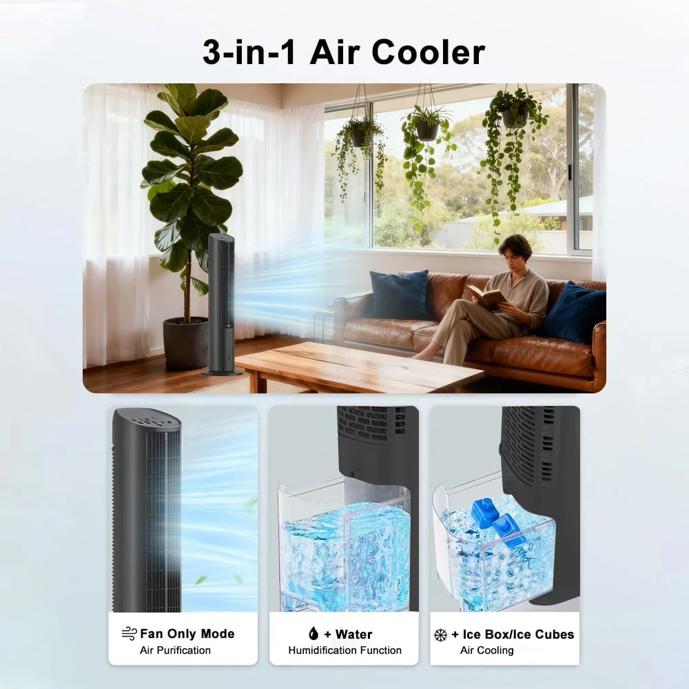 BELEAAD 3L Evaporative Air Cooler Tower Fan with 98cm Height, Black Size DEMO - Image 2