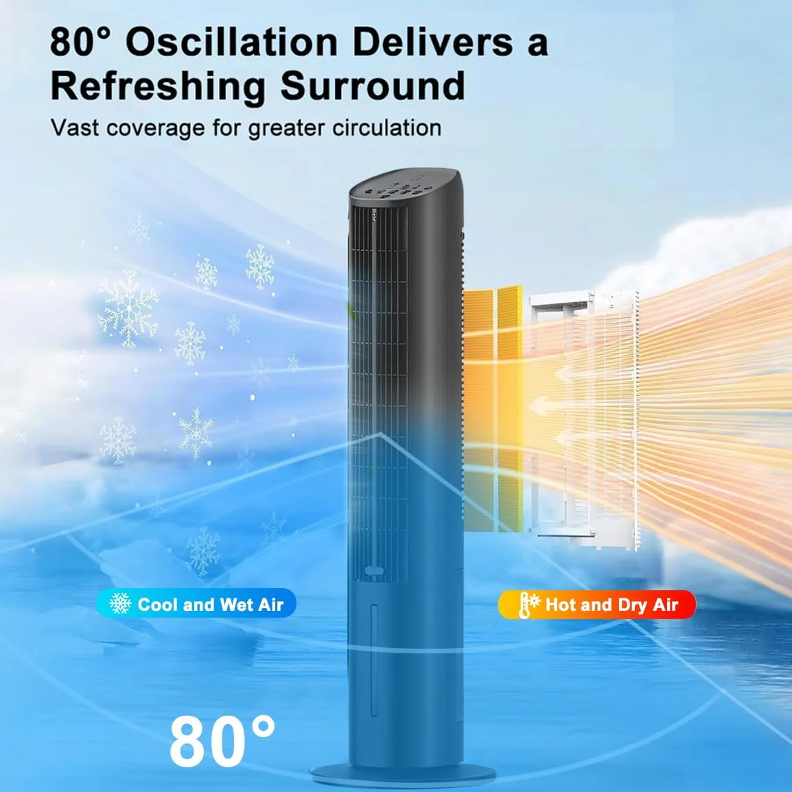 BELEAAD 3L Evaporative Air Cooler Tower Fan with 98cm Height, Black Size DEMO - Image 7