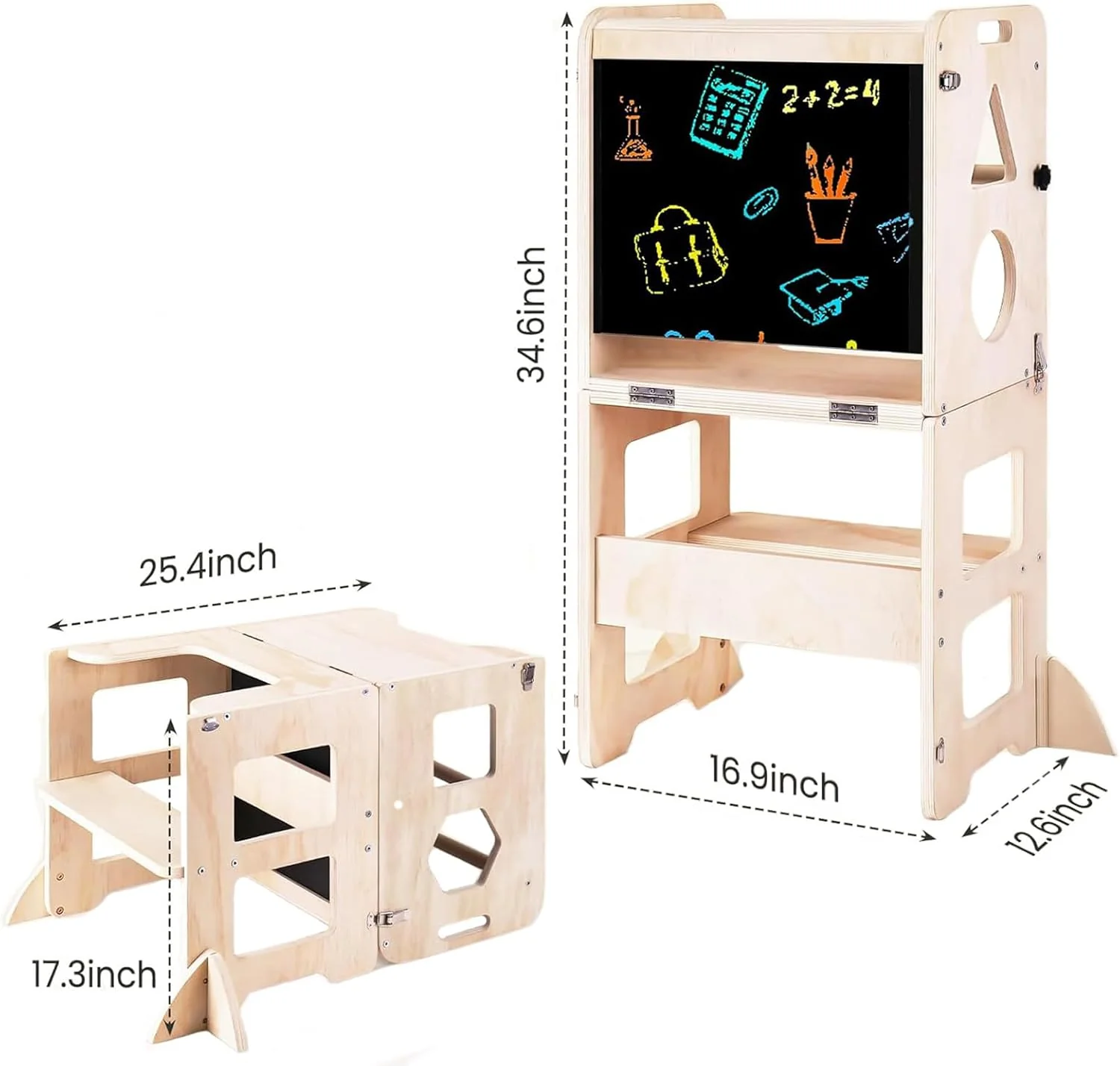 Jeonz Foldable Montessori Learning Tower Toddler Kitchen Step Stool Wood DEMO - Image 3