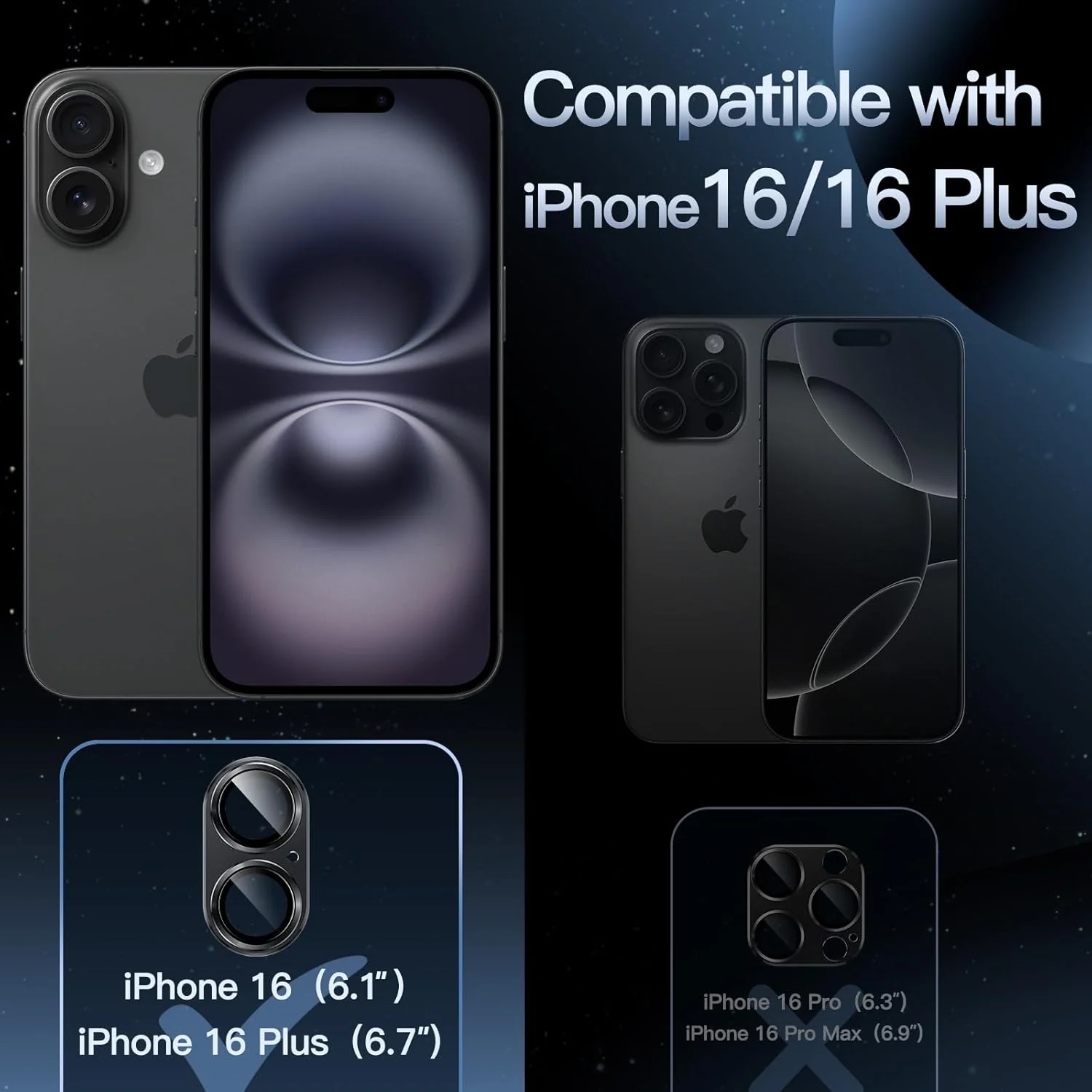 JETech Camera Lens Protector for iPhone 16 6.1" and Plus 6.7" Tempered Glass NEW - Image 2