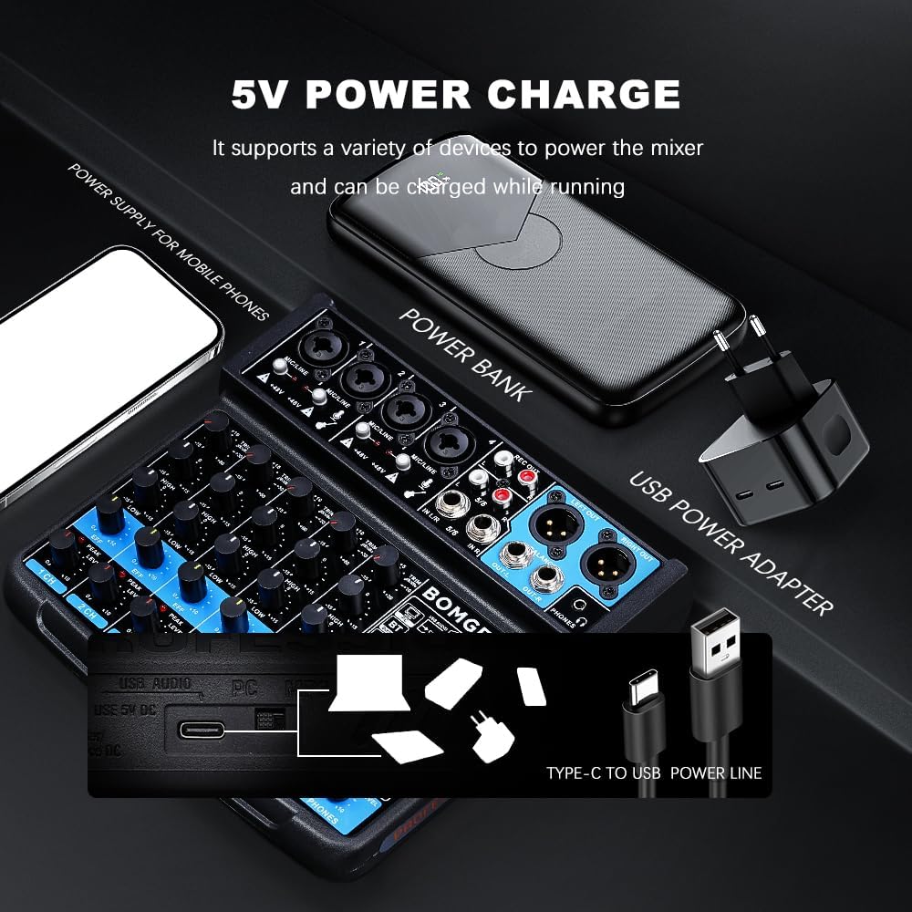 BOMGE 6-Channel DJ Mixers DJ Audio Mixer Console with USB Bluetooth DEMO - Image 5