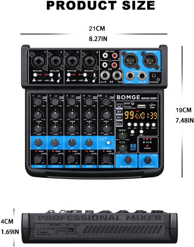 BOMGE 6-Channel DJ Mixers DJ Audio Mixer Console with USB Bluetooth DEMO - Image 8