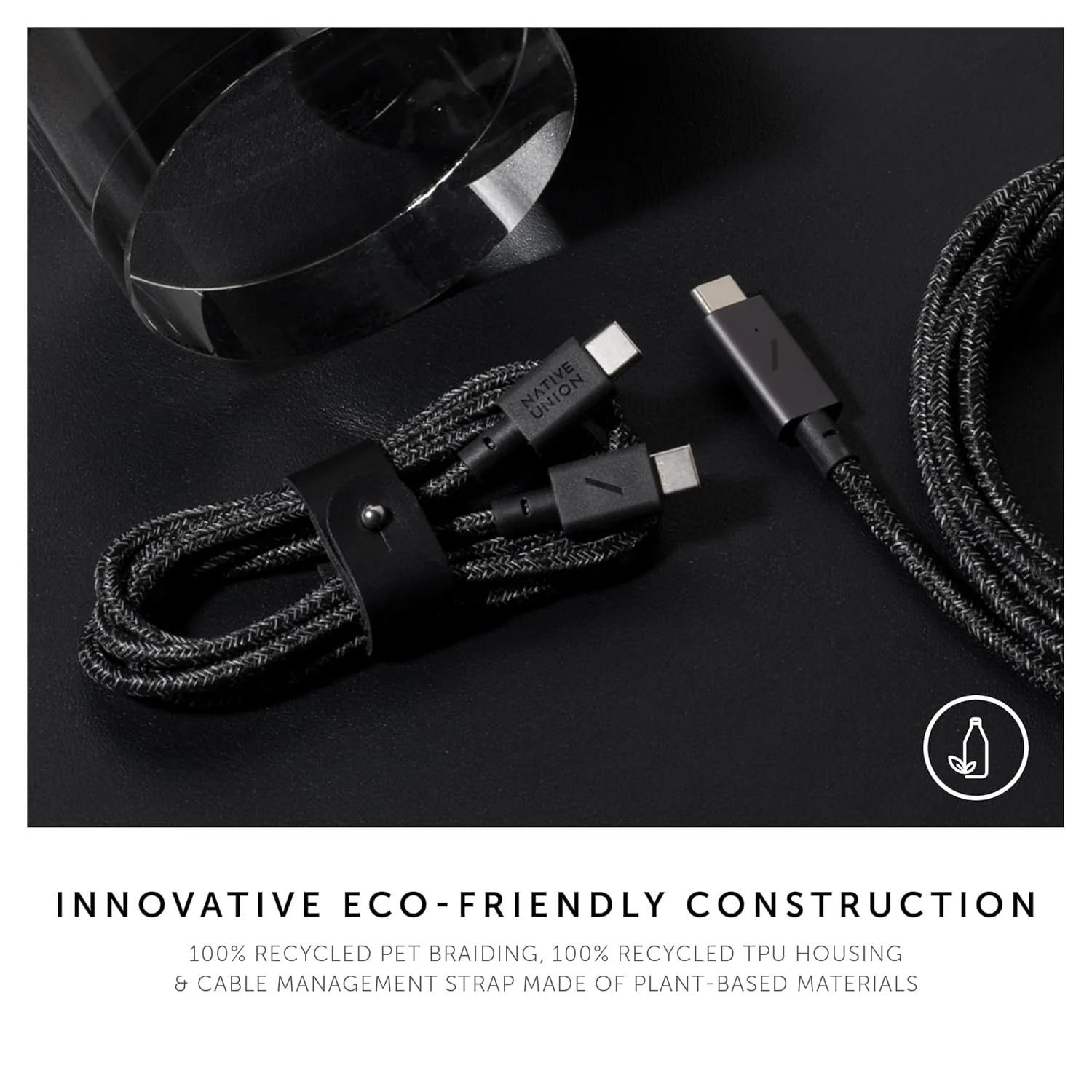 Native Union Type A to USB-C 1.2m Braided Belted Charging Cable Cosmos Black NEW - Image 5