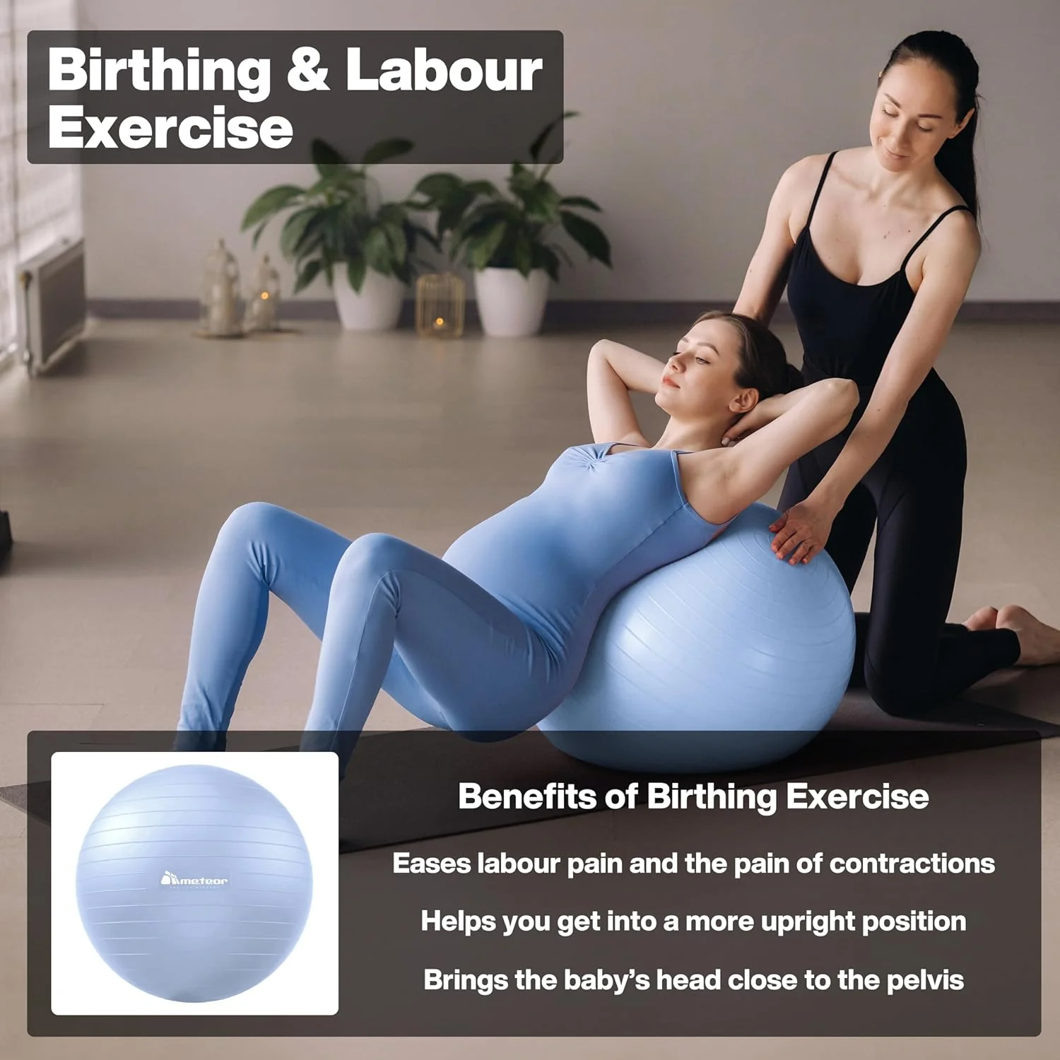 Meteor For The Winners XL Exercise Ball Light Blue Pilates Yoga Fitness DEMO - Image 2