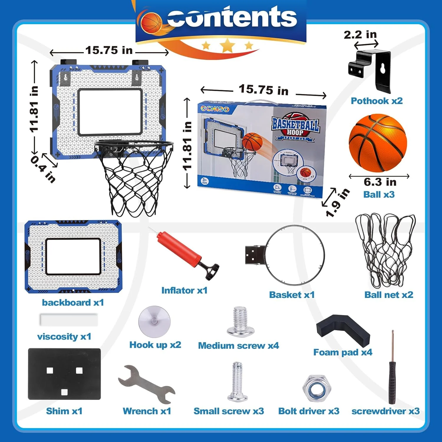 OCHIDO Mini Toys Basketball Hoop for Kids Indoor Door Room with 3 Balls NEW - Image 6