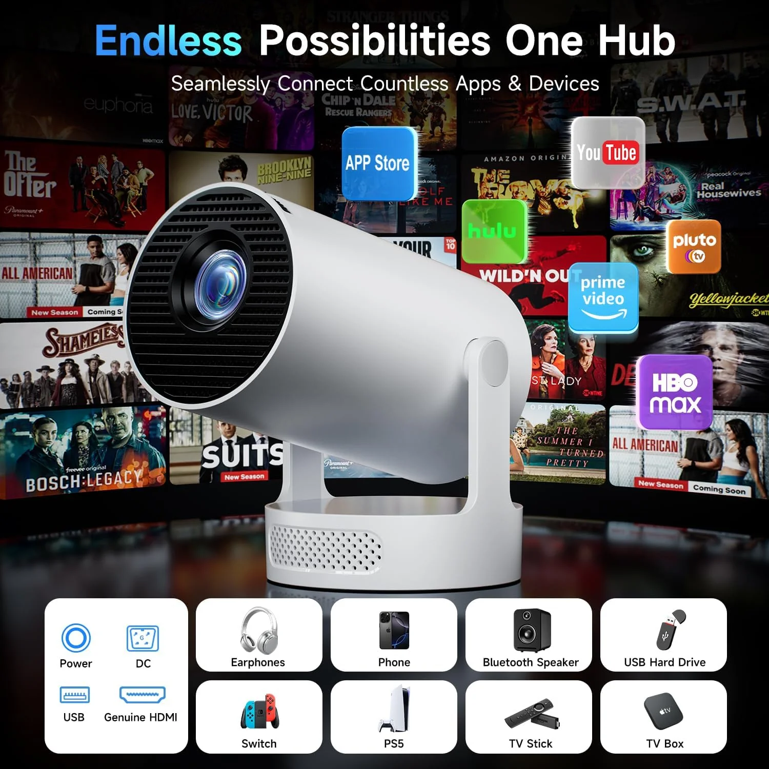 1080P Mini Projectors Projector with Upgraded HiFi Speaker and Built-in Apps - Image 3