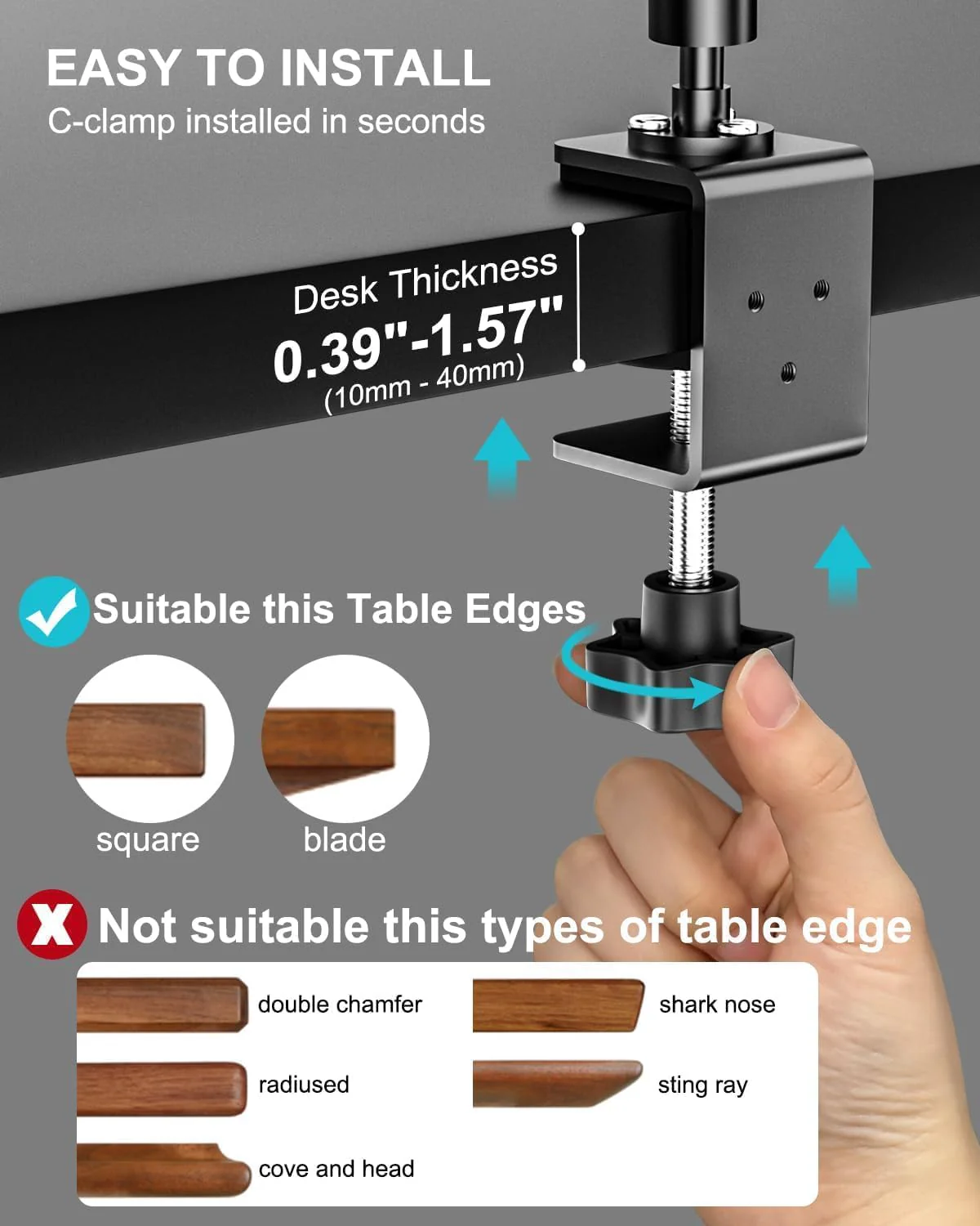 EXSHOW Adjustable Stands Metal Monitor Stand 360° Desk Mount for 15.6 Inch NEW - Image 3