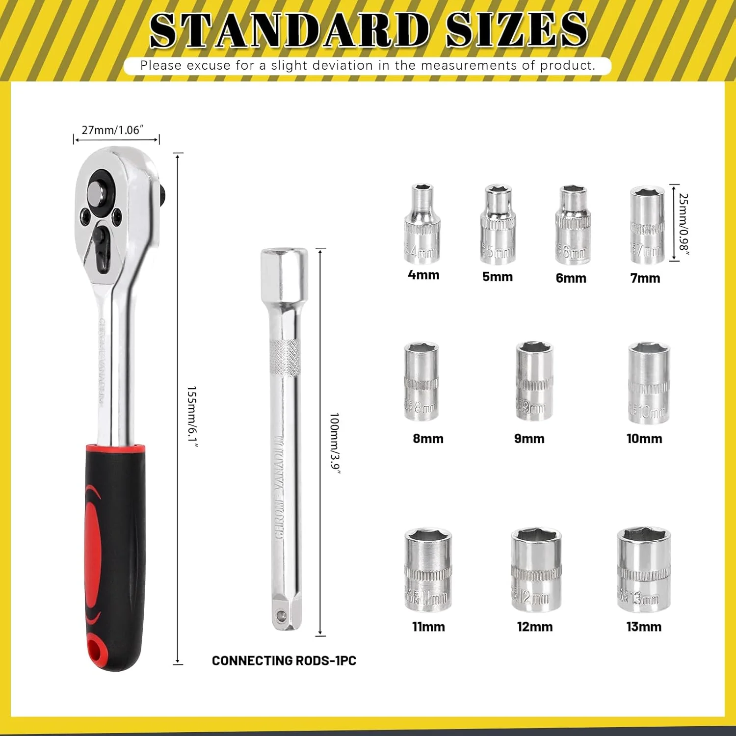 Mardatt 12-Piece Ratchet Socket Wrench Set Chrome Vanadium Steel Size 4-13mm NEW - Image 2