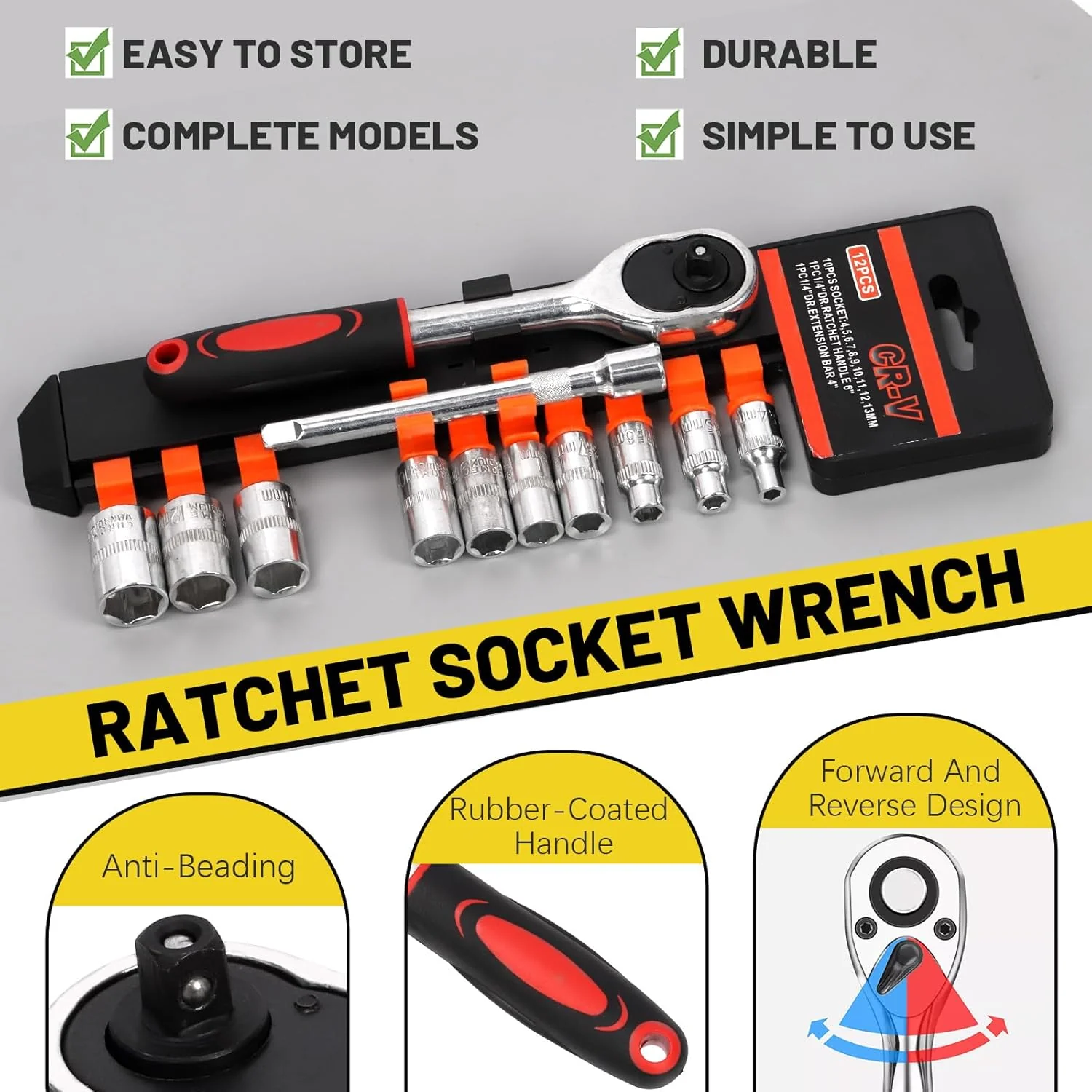 Mardatt 12-Piece Ratchet Socket Wrench Set Chrome Vanadium Steel Size 4-13mm NEW - Image 3