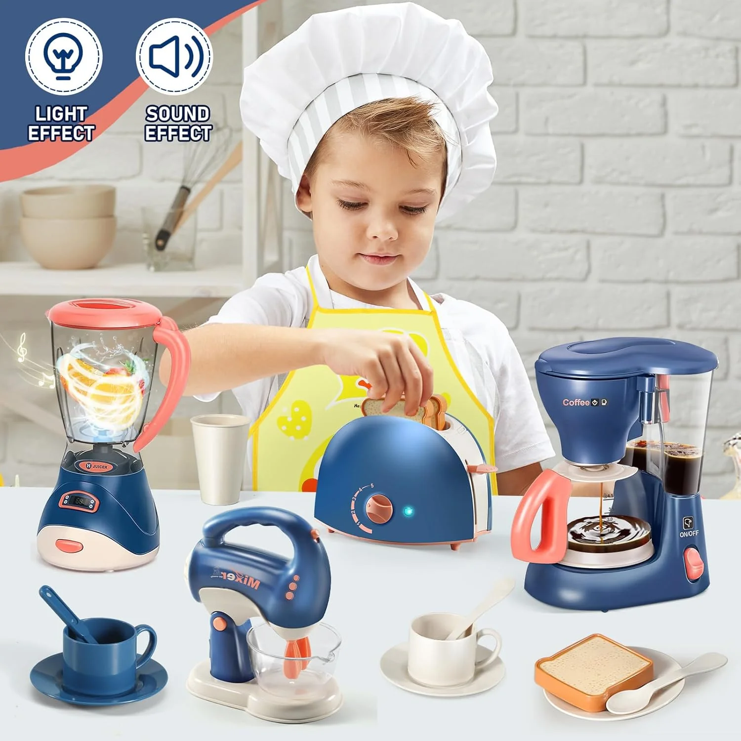 Blue Kids & White Kitchen Playset with Coffee Machine Toaster Blender Mixer NEW - Image 2