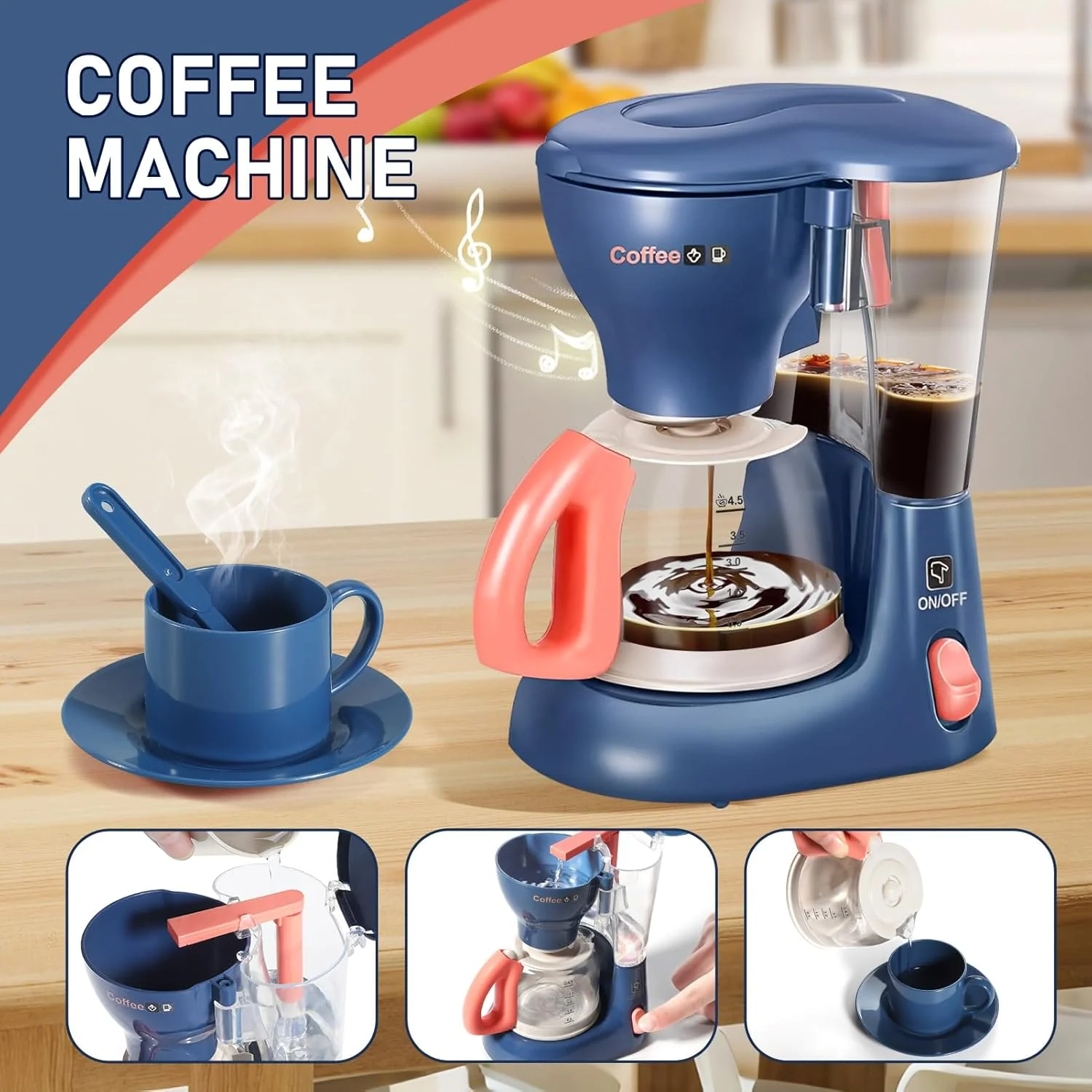 Blue Kids & White Kitchen Playset with Coffee Machine Toaster Blender Mixer NEW - Image 4