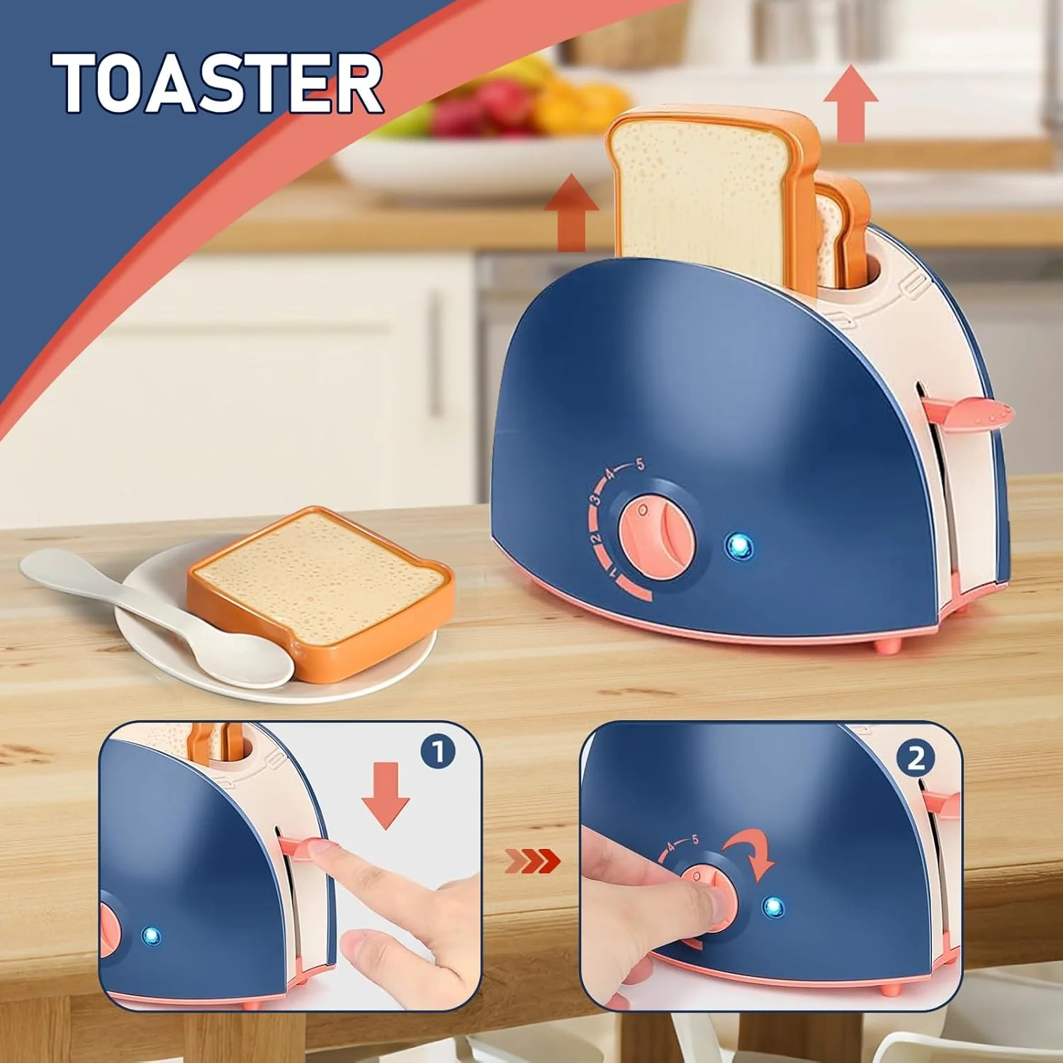Blue Kids & White Kitchen Playset with Coffee Machine Toaster Blender Mixer NEW - Image 5