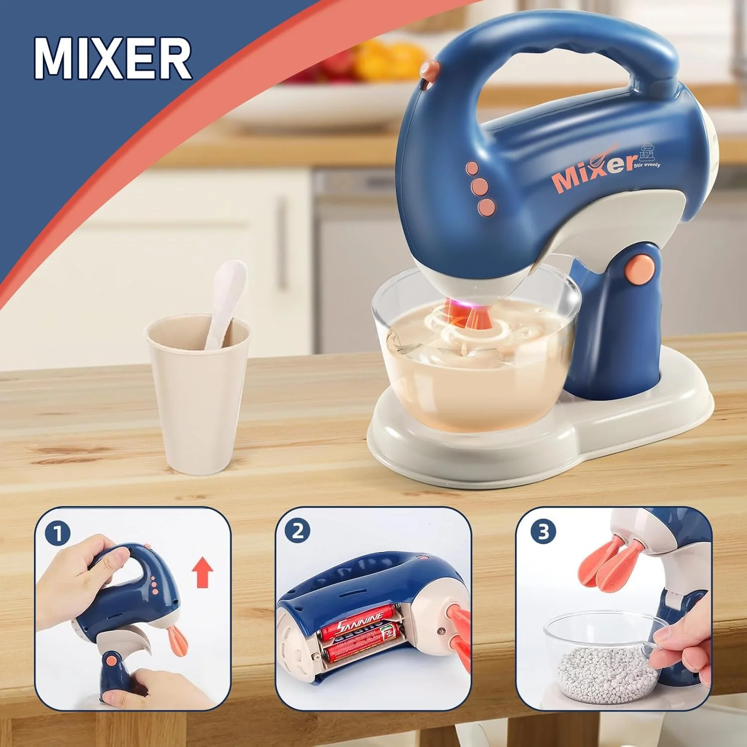 Blue Kids & White Kitchen Playset with Coffee Machine Toaster Blender Mixer NEW - Image 6