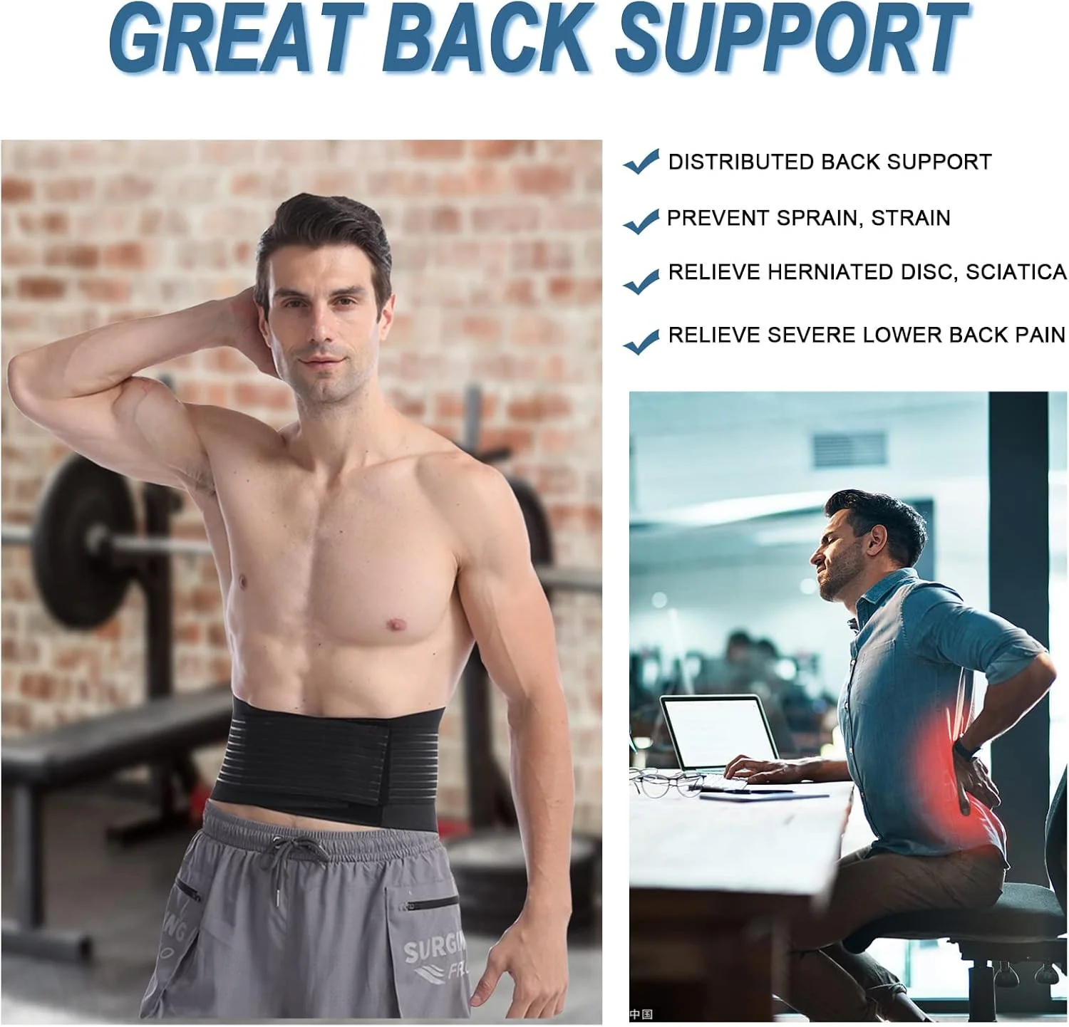 Paskyee Lumbar Support Back Brace for Lower Pain Relief, M (26.8"-34.6") DEMO - Image 2