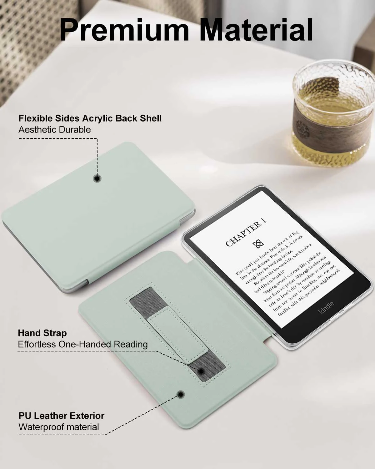 T Tersely Matcha Leather Tablet Case with Hand Strap for 7" Tablets Size 17 NEW - Image 3