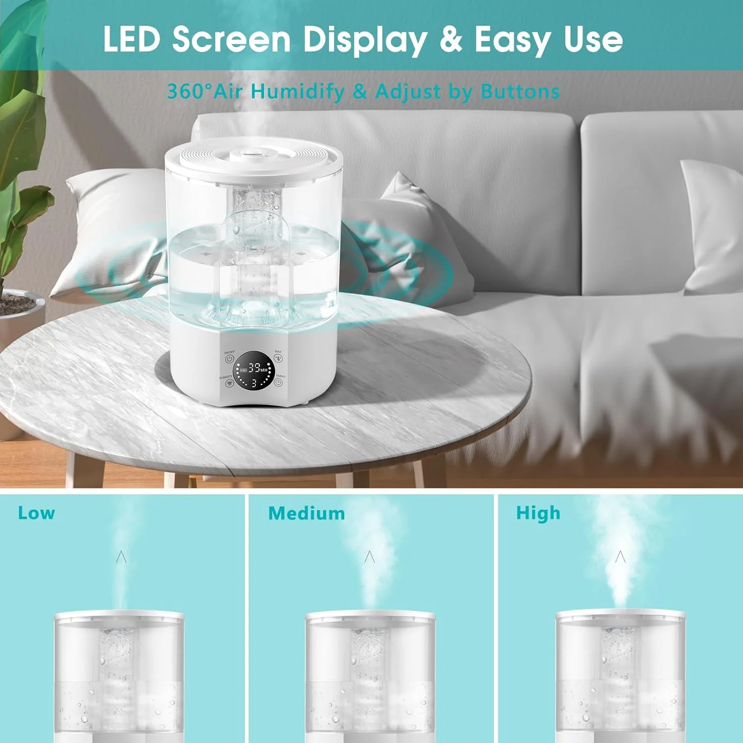 4L Ultrasonic Humidifiers Cool Mist Humidifier for Home, Quiet White Size 4L NEW - Image 6