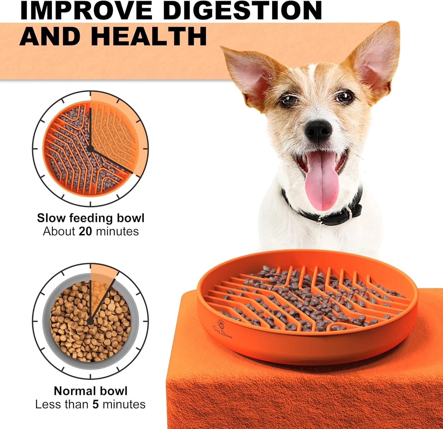 Spring Blossoms Silicone Dog Feeding Bowls with Suction Cups, Orange, 70-76 NEW - Image 2