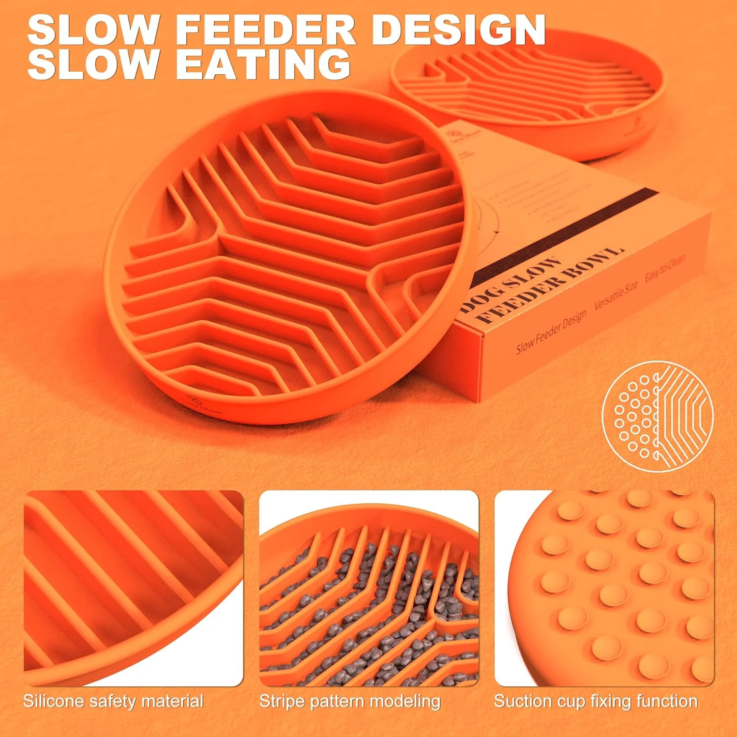 Spring Blossoms Silicone Dog Feeding Bowls with Suction Cups, Orange, 70-76 NEW - Image 3