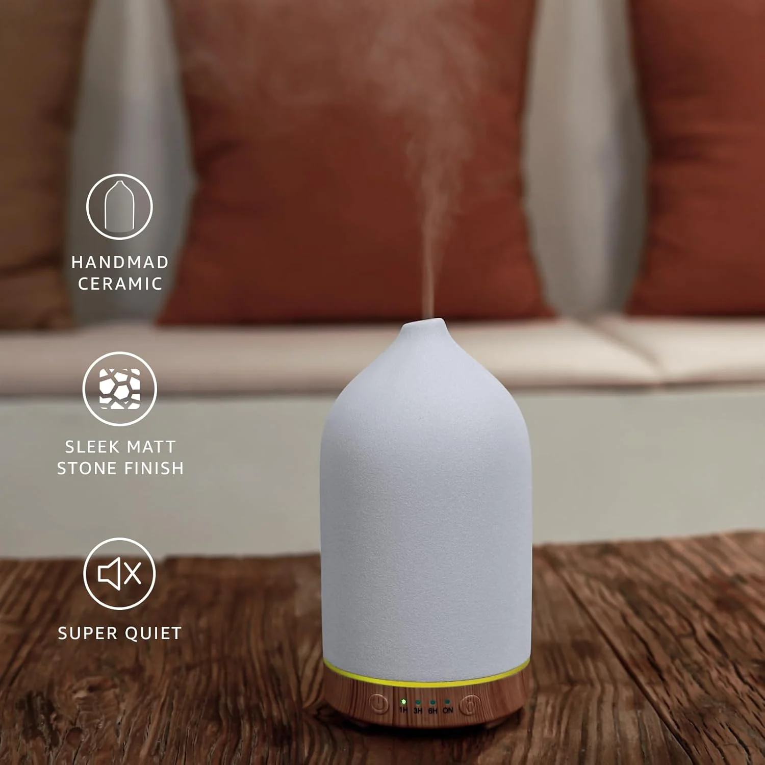 Gooamp 200ml Ceramic Aroma Essential Oil Diffuser for Home, Wood & White NEW - Image 4
