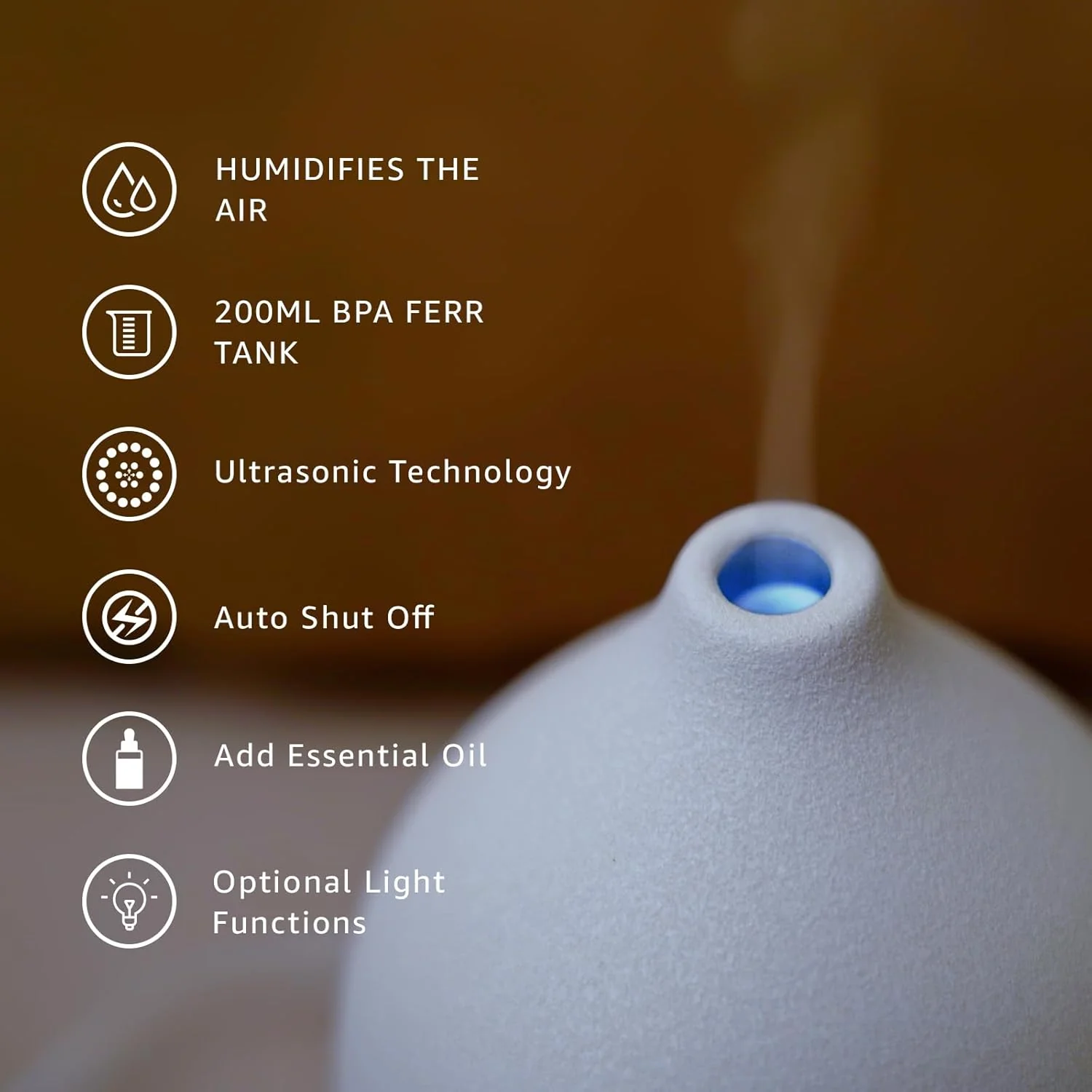 Gooamp 200ml Ceramic Aroma Essential Oil Diffuser for Home, Wood & White NEW - Image 5