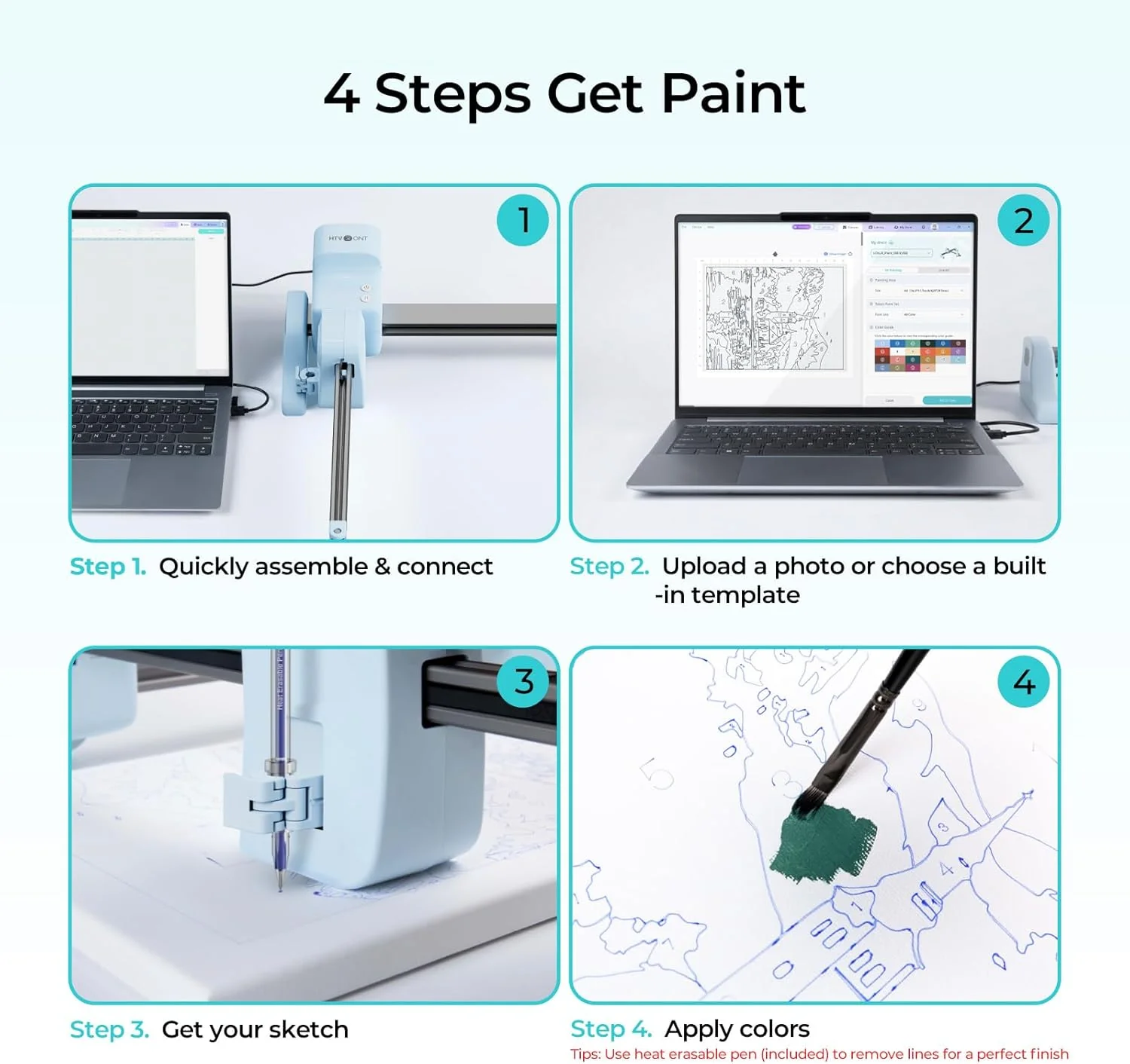 HTVRONT iPaint Machine Custom Paint by Number Sketch Kit, Blue Color NEW - Image 6