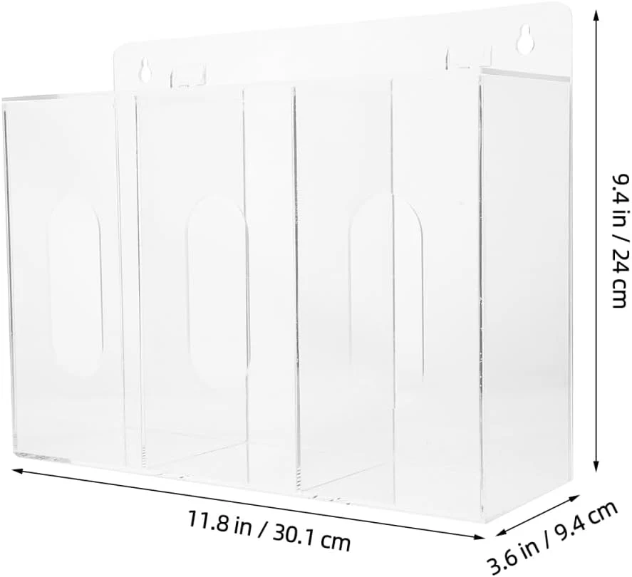 3-Compartment Acrylic Wall Mount Glove Dispenser Storage Box Clear Size NEW - Image 2