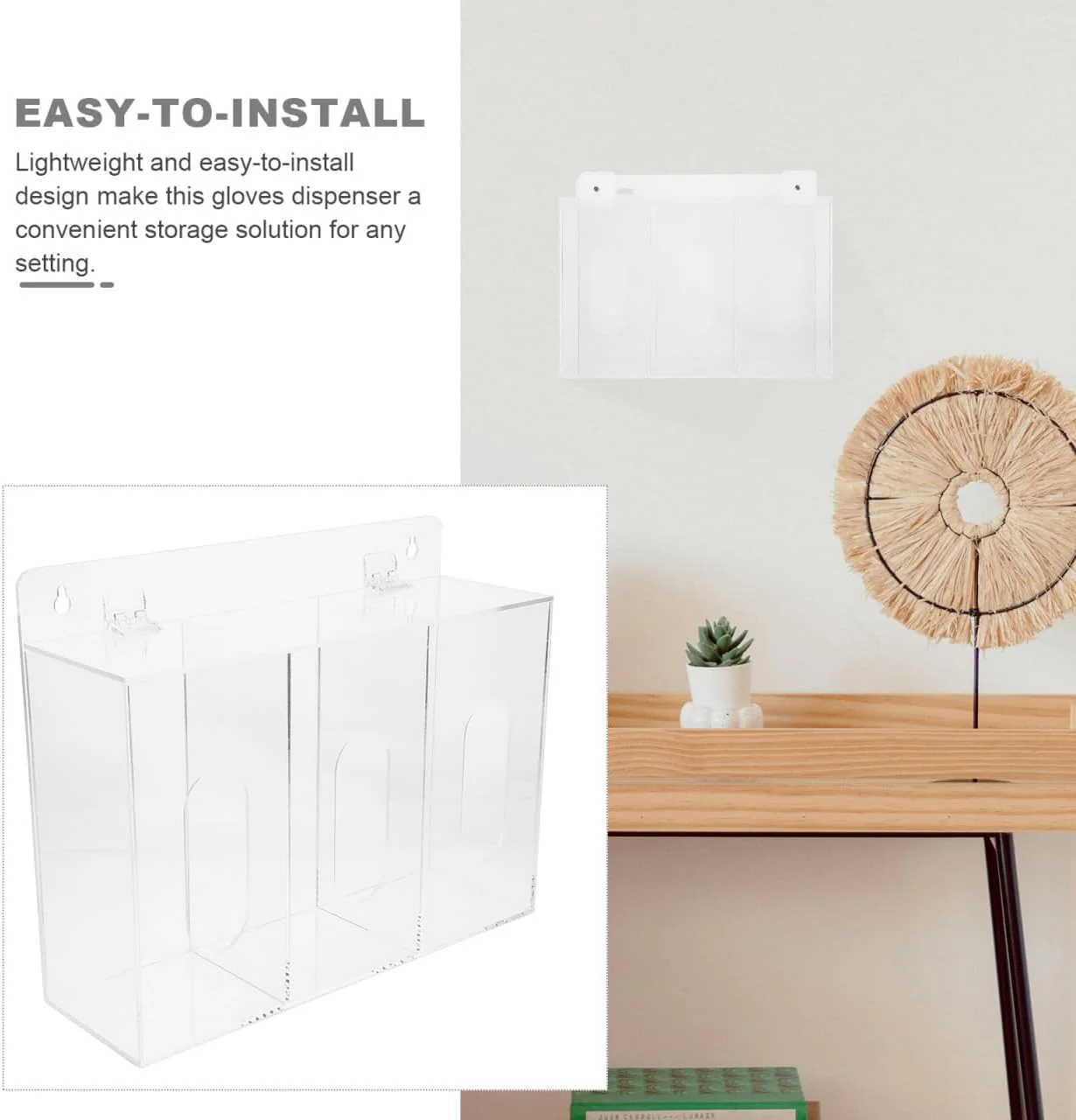 3-Compartment Acrylic Wall Mount Glove Dispenser Storage Box Clear Size NEW - Image 4