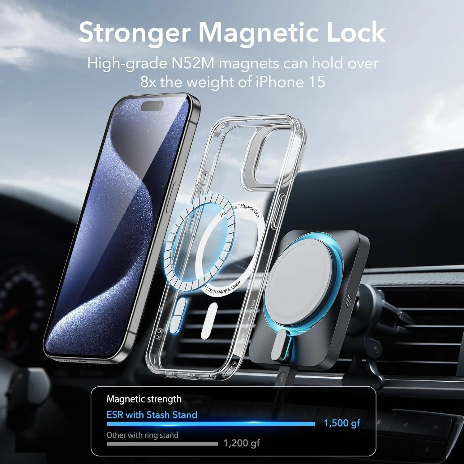 ESR Clear Protective Magnetic Phone Case for iPhone 15 Pro Max with MagSafe DEMO - Image 8
